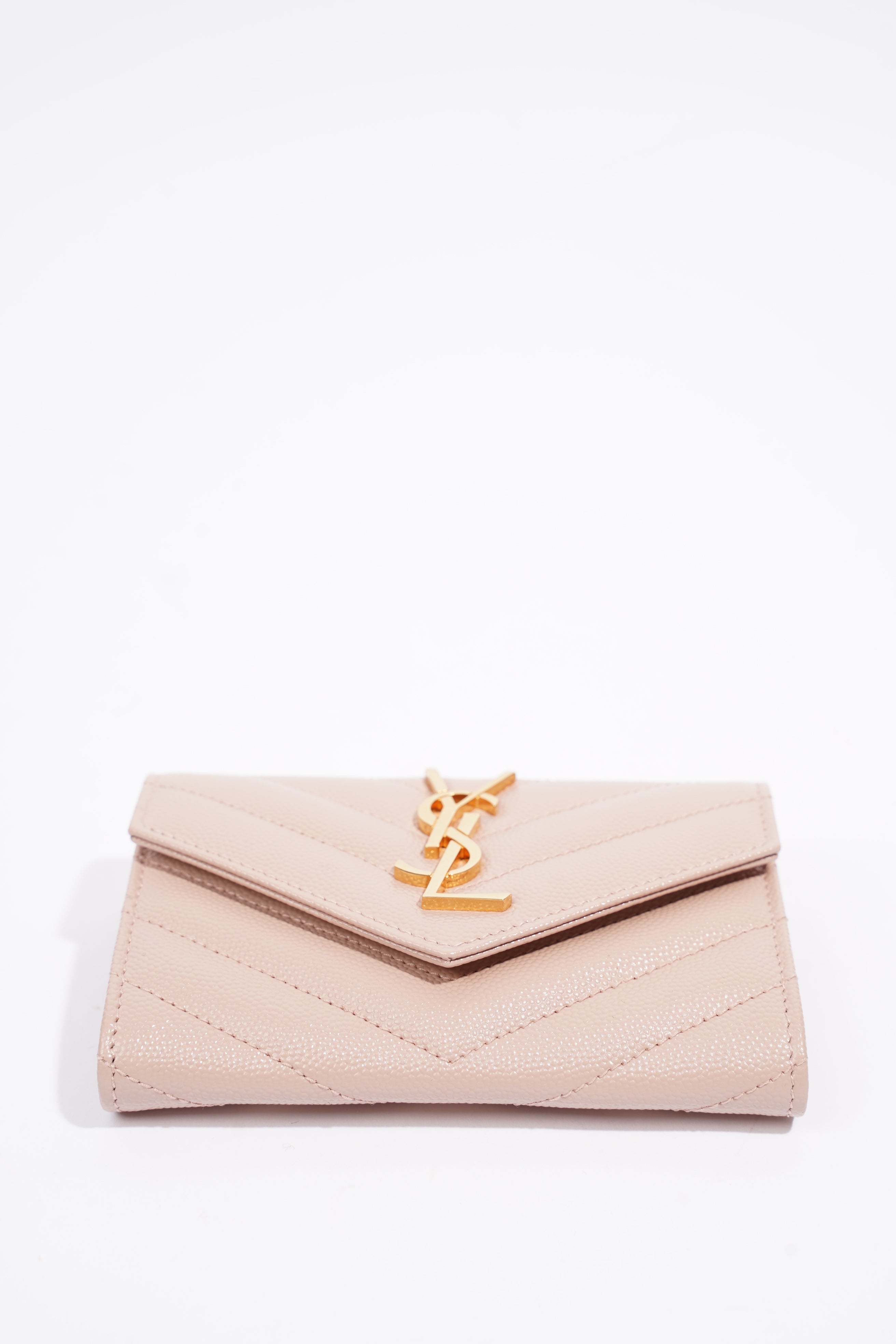 Saint Laurent Cassandre Envelope Wallet Pale Pink Matelasse Leather Small