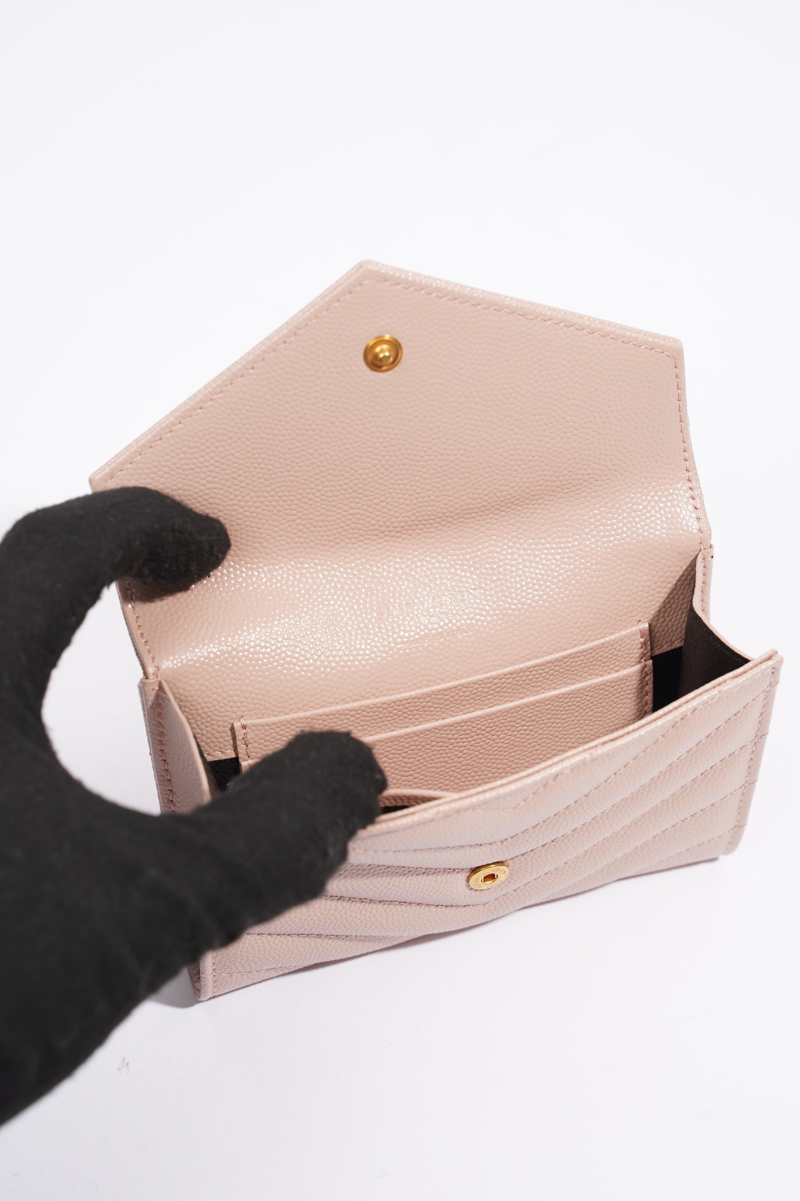 Saint Laurent Cassandre Envelope Wallet Pale Pink Matelasse Leather Small