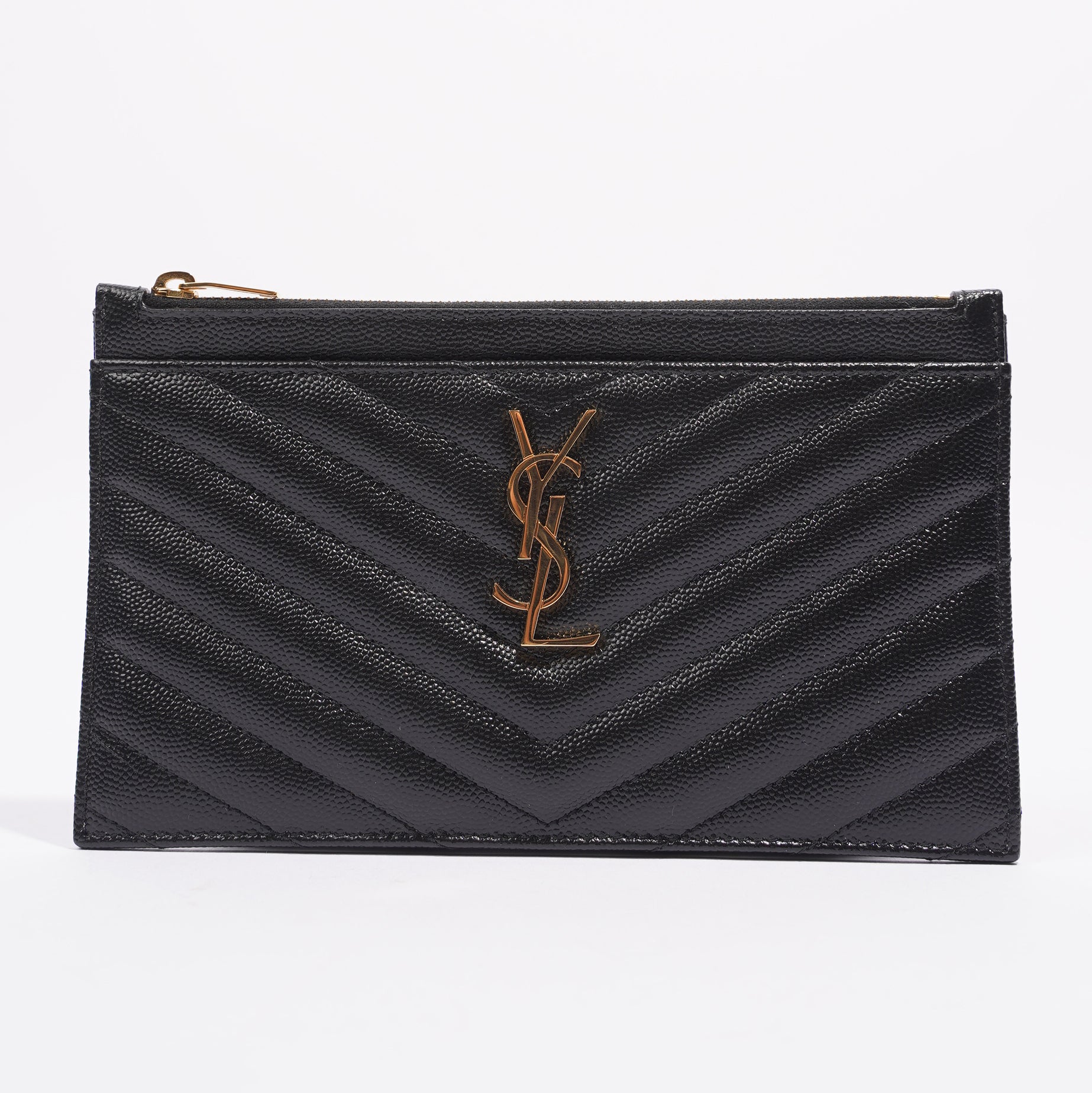 Saint Laurent Zip Bill Pouch Black Matelasse Leather Medium