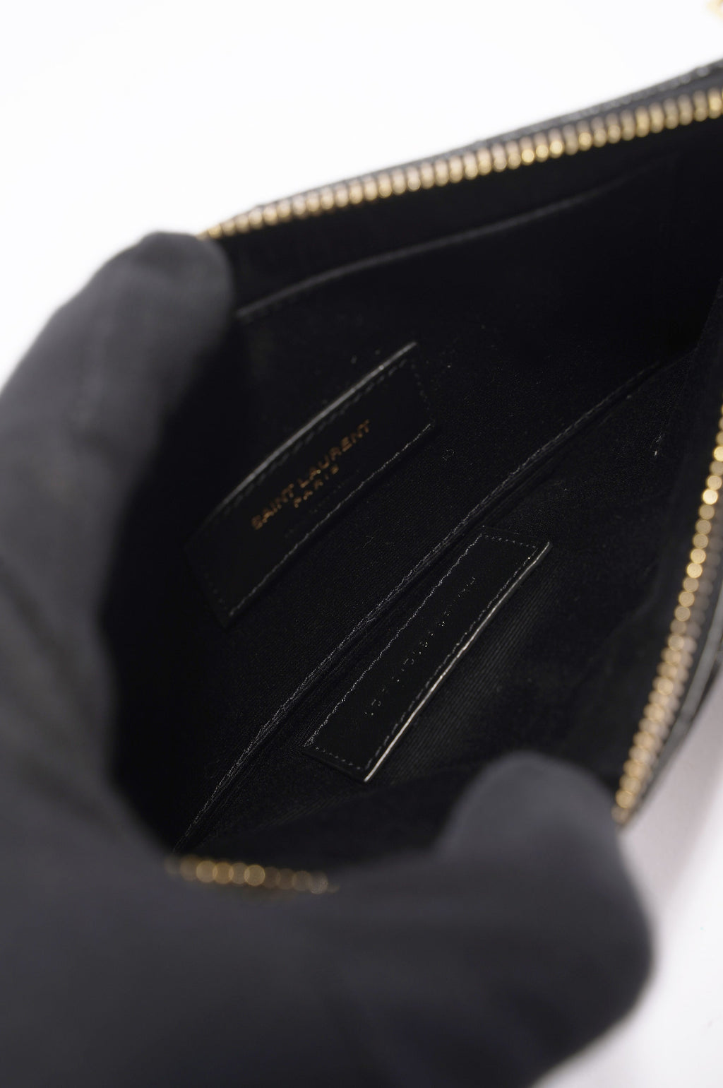 Saint Laurent Zip Bill Pouch Black Matelasse Leather Medium