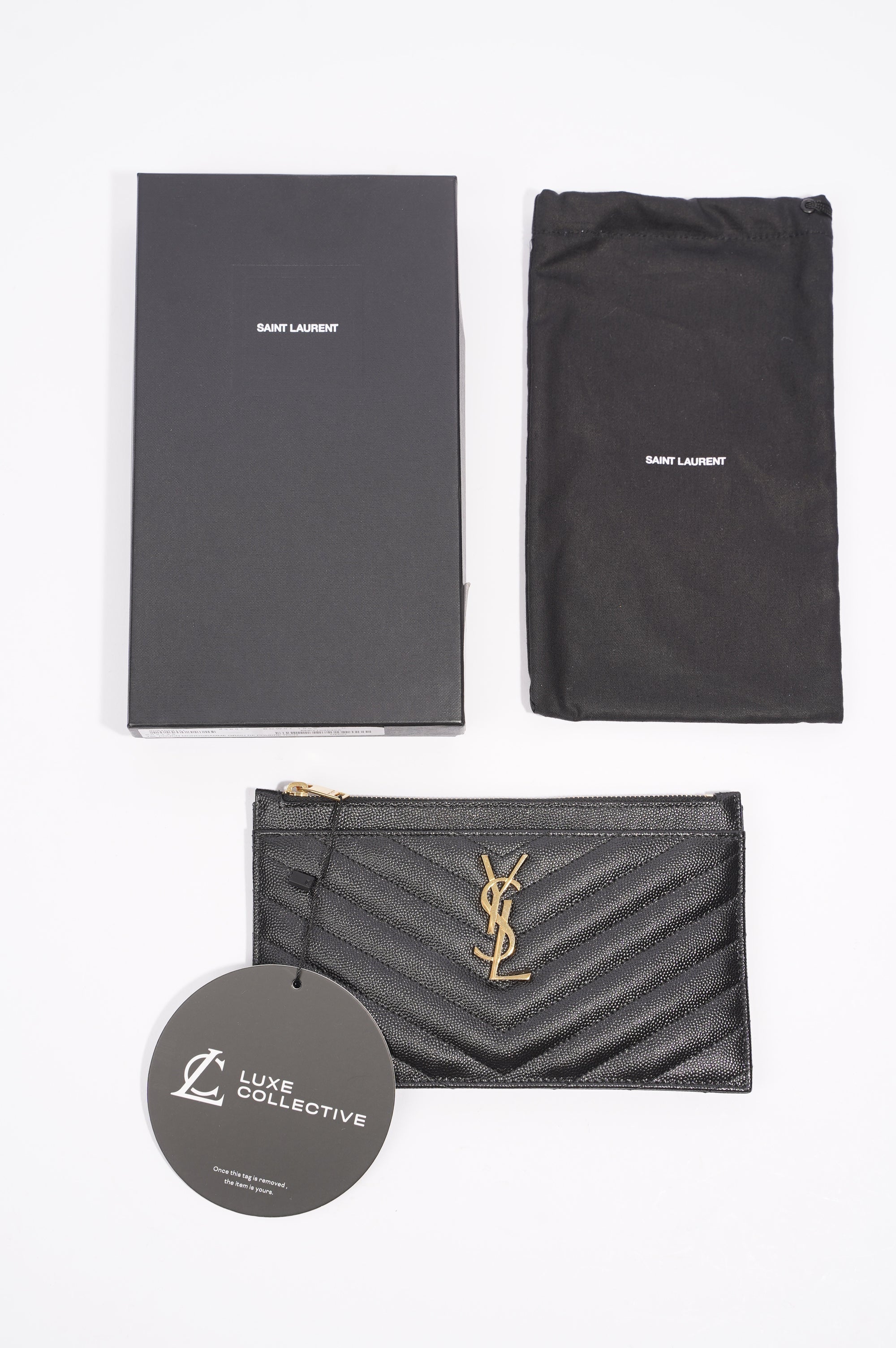 Saint Laurent Zip Bill Pouch Black Matelasse Leather Medium