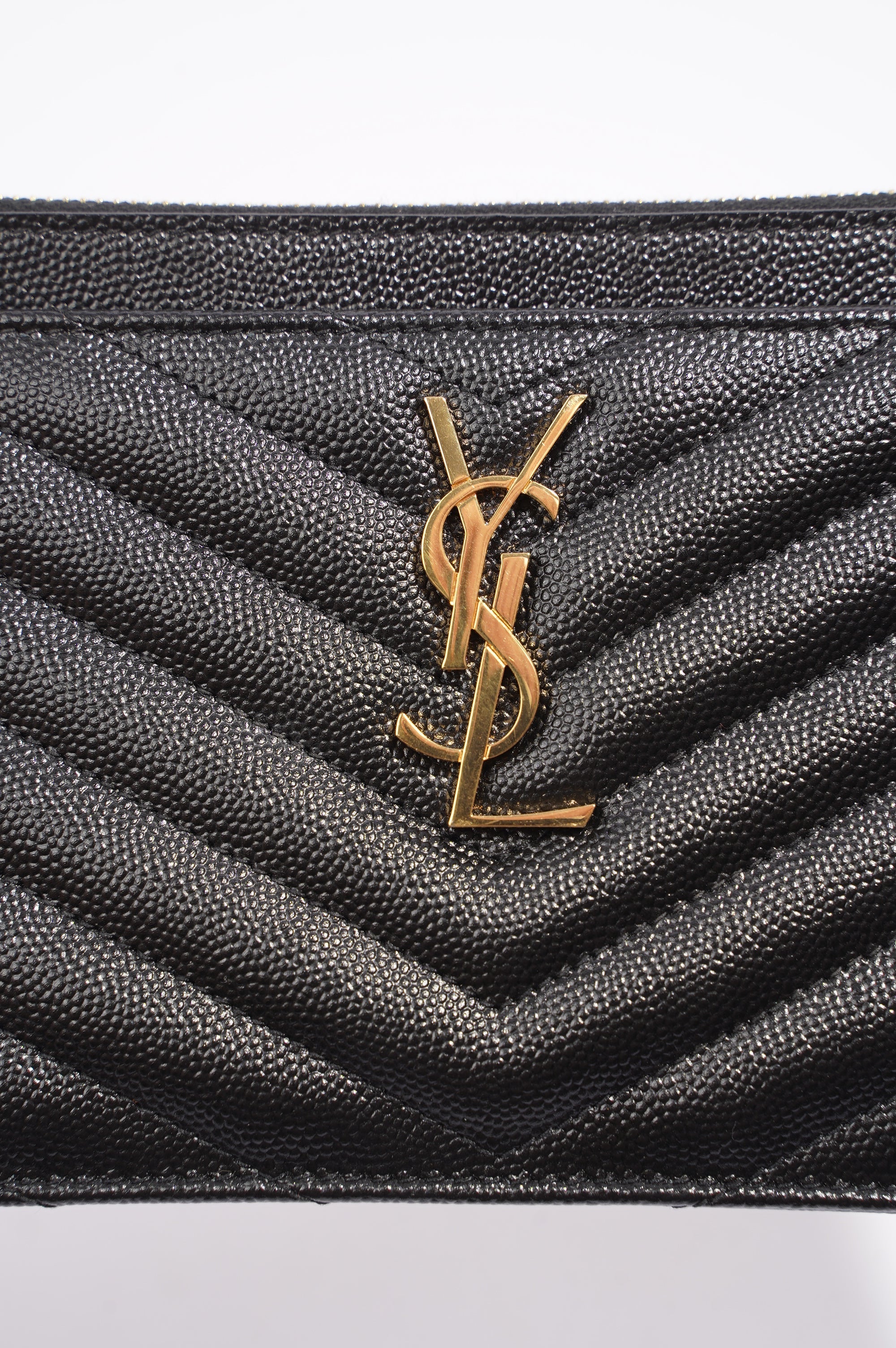 Saint Laurent Zip Bill Pouch Black Matelasse Leather Medium