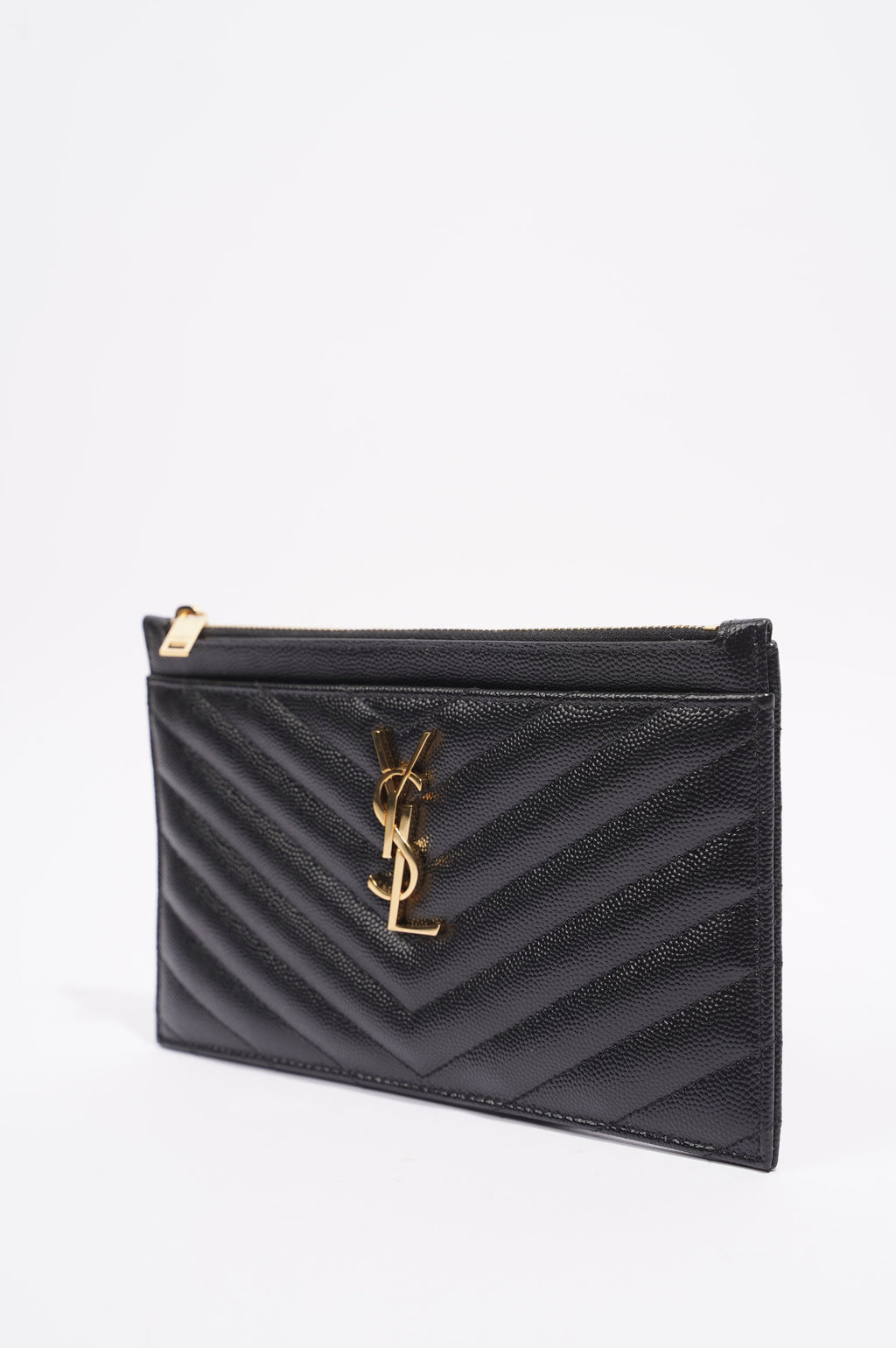 Saint Laurent Zip Bill Pouch Black Matelasse Leather Medium