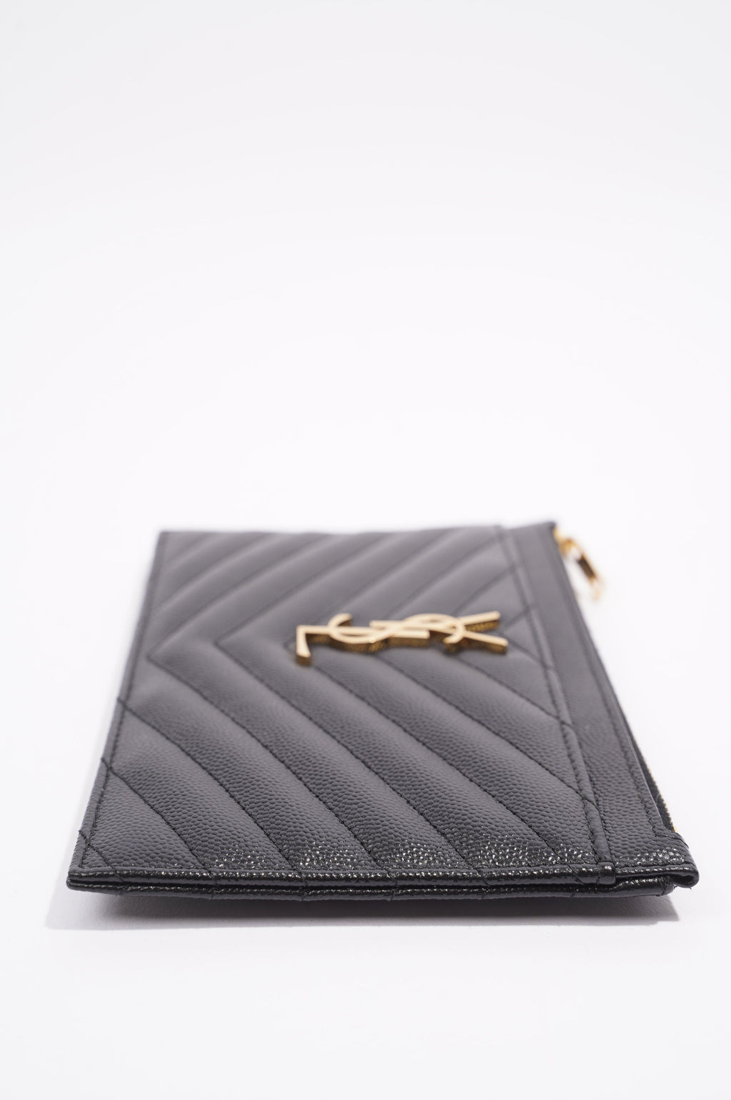 Saint Laurent Zip Bill Pouch Black Matelasse Leather Medium