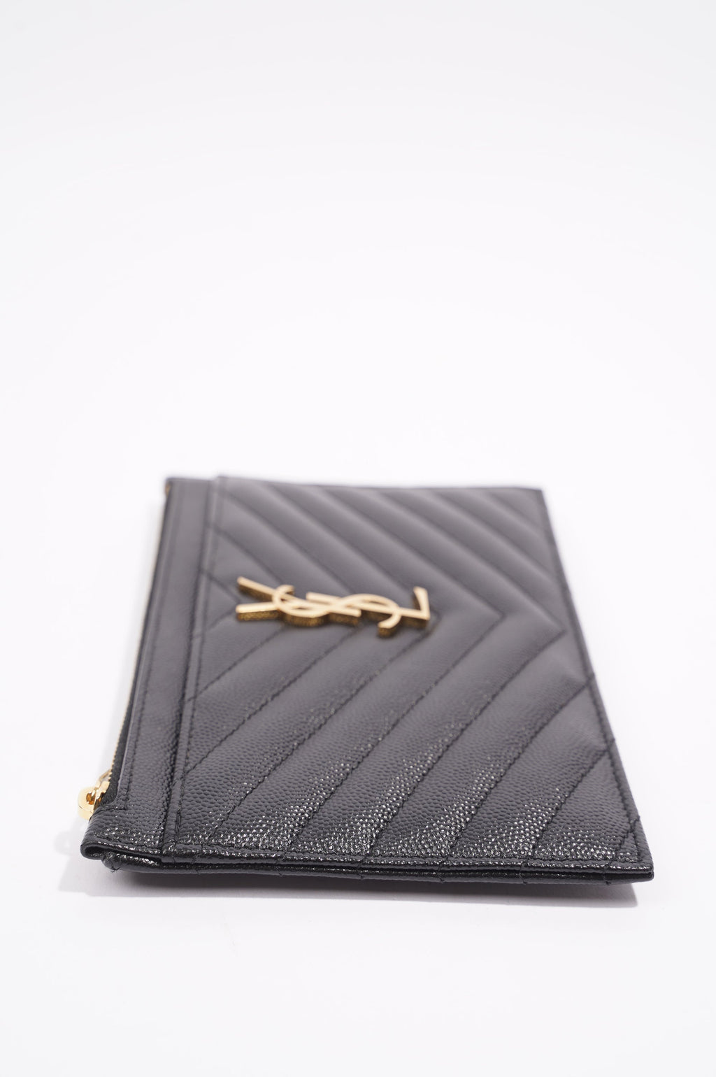 Saint Laurent Zip Bill Pouch Black Matelasse Leather Medium