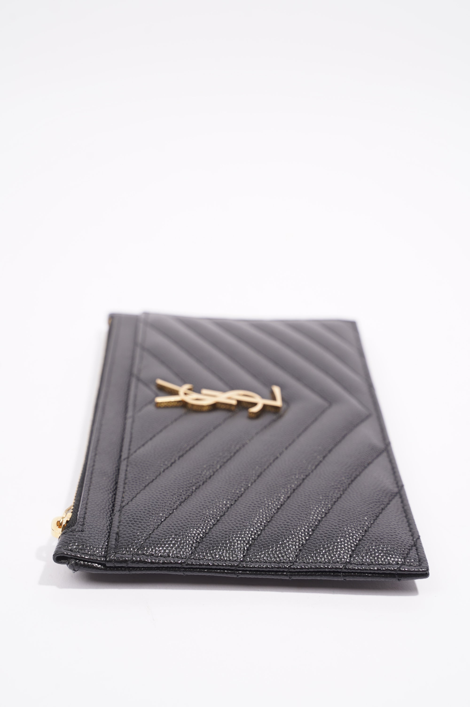 Saint Laurent Zip Bill Pouch Black Matelasse Leather Medium