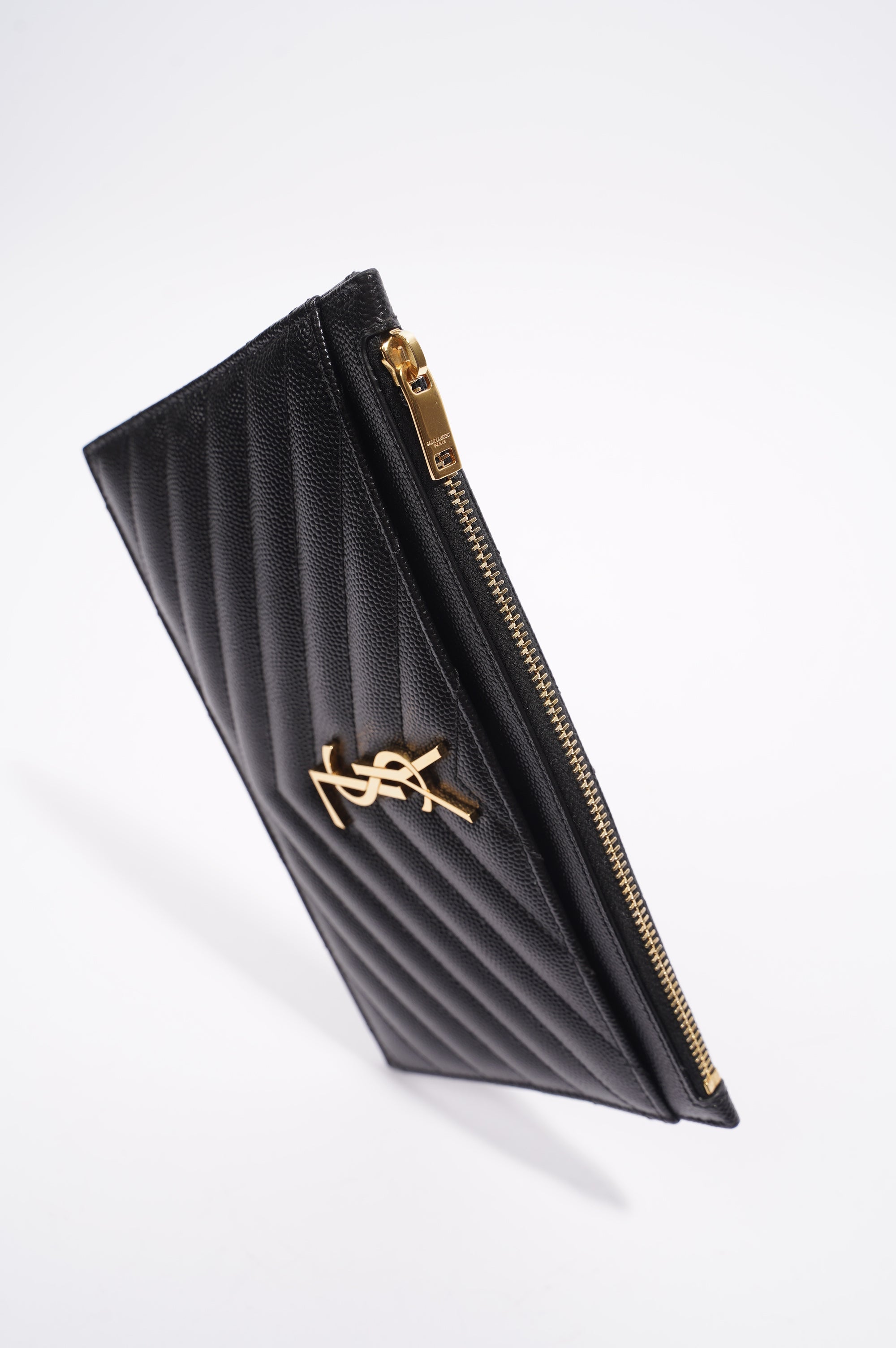 Saint Laurent Zip Bill Pouch Black Matelasse Leather Medium