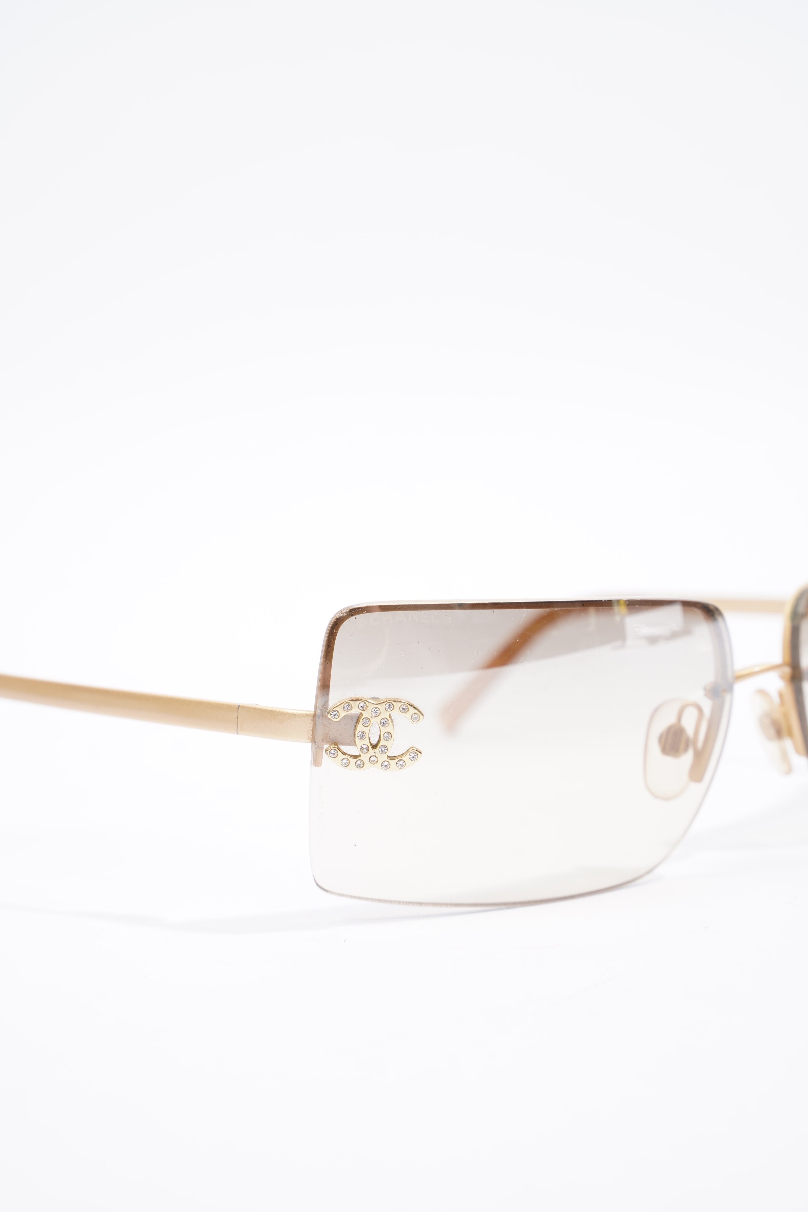 Chanel CC Logo Rhinestone Sunglasses Gold Base Metal 62mm 15mm
