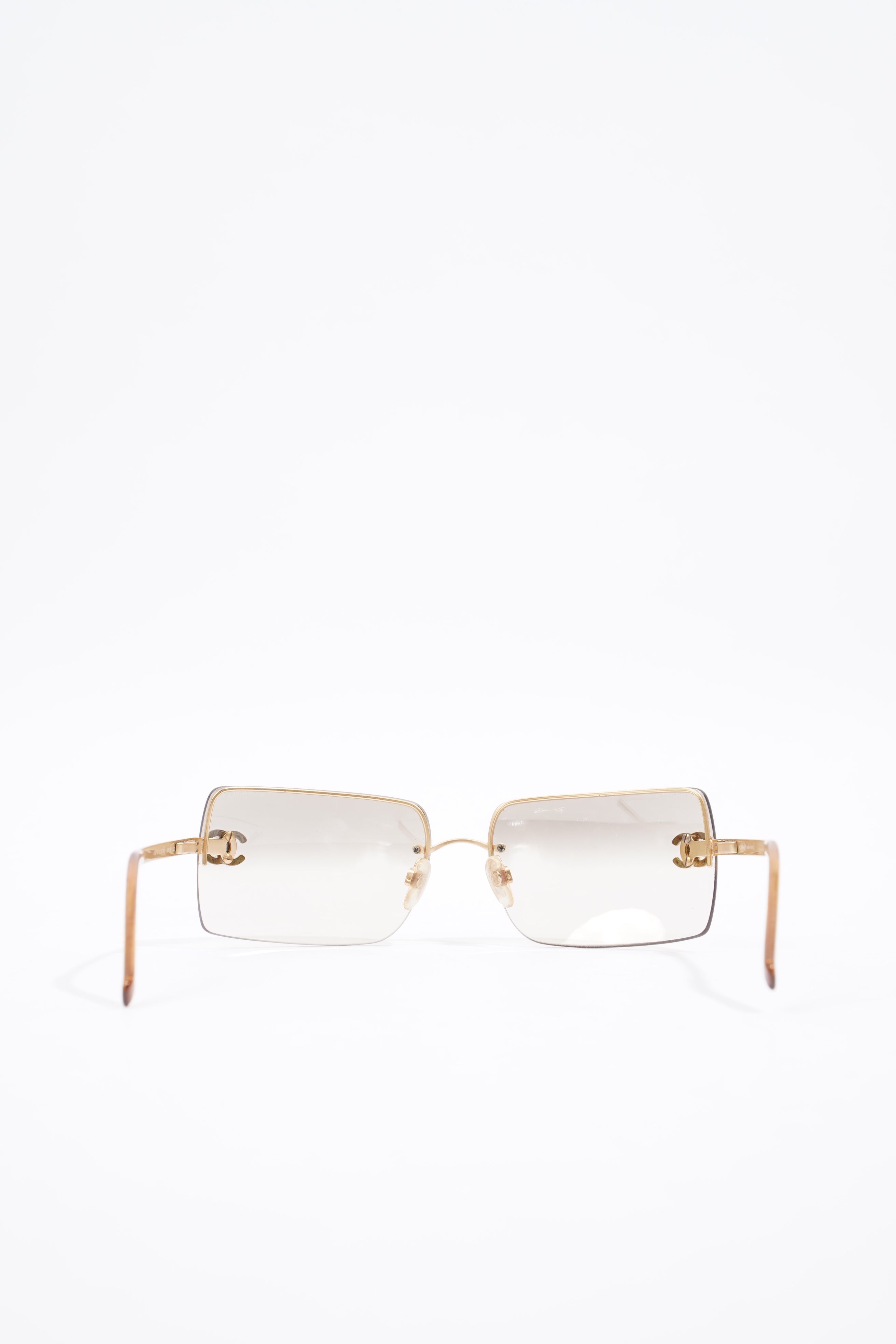 Chanel CC Logo Rhinestone Sunglasses Gold Base Metal 62mm 15mm