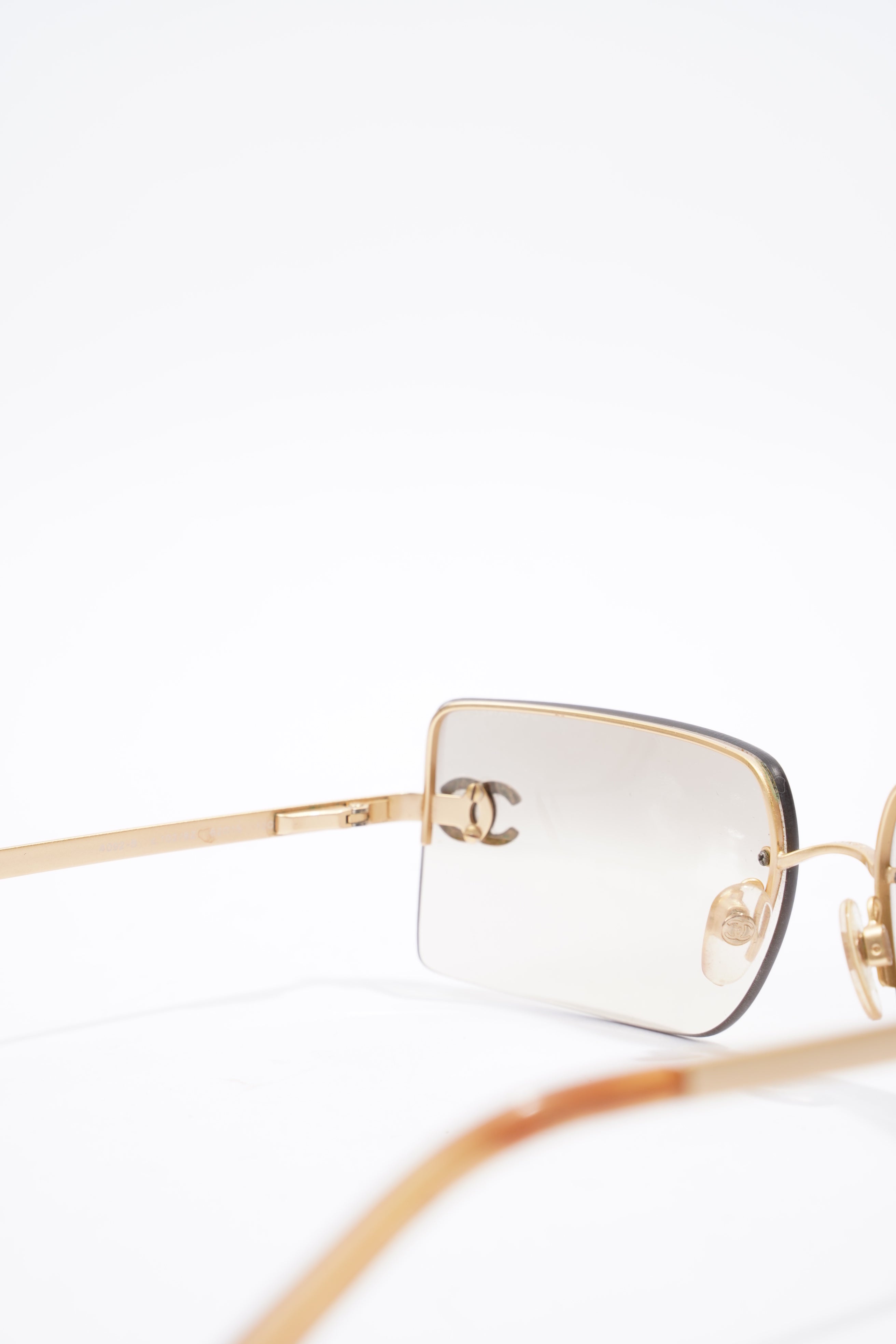 Chanel CC Logo Rhinestone Sunglasses Gold Base Metal 62mm 15mm