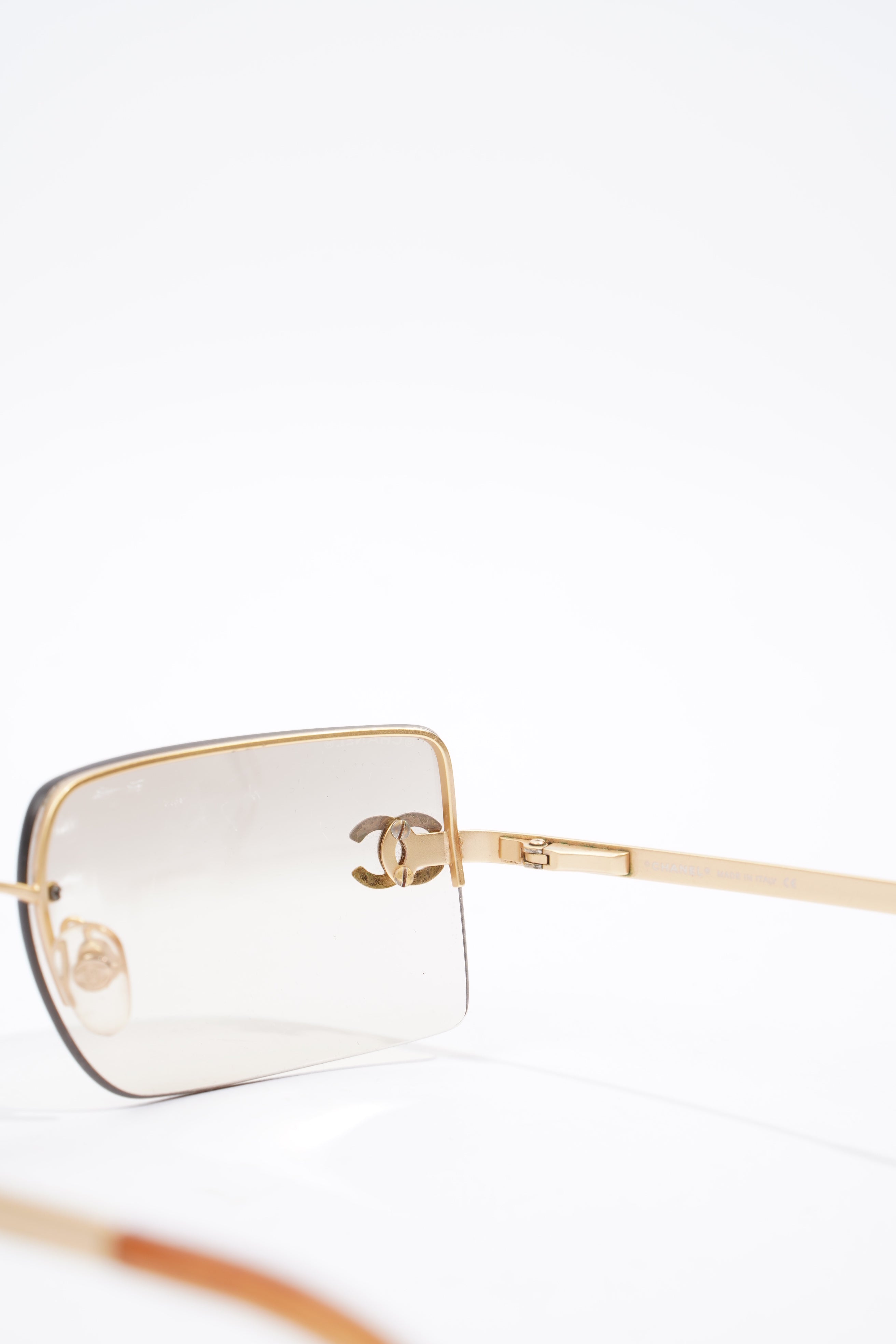 Chanel CC Logo Rhinestone Sunglasses Gold Base Metal 62mm 15mm