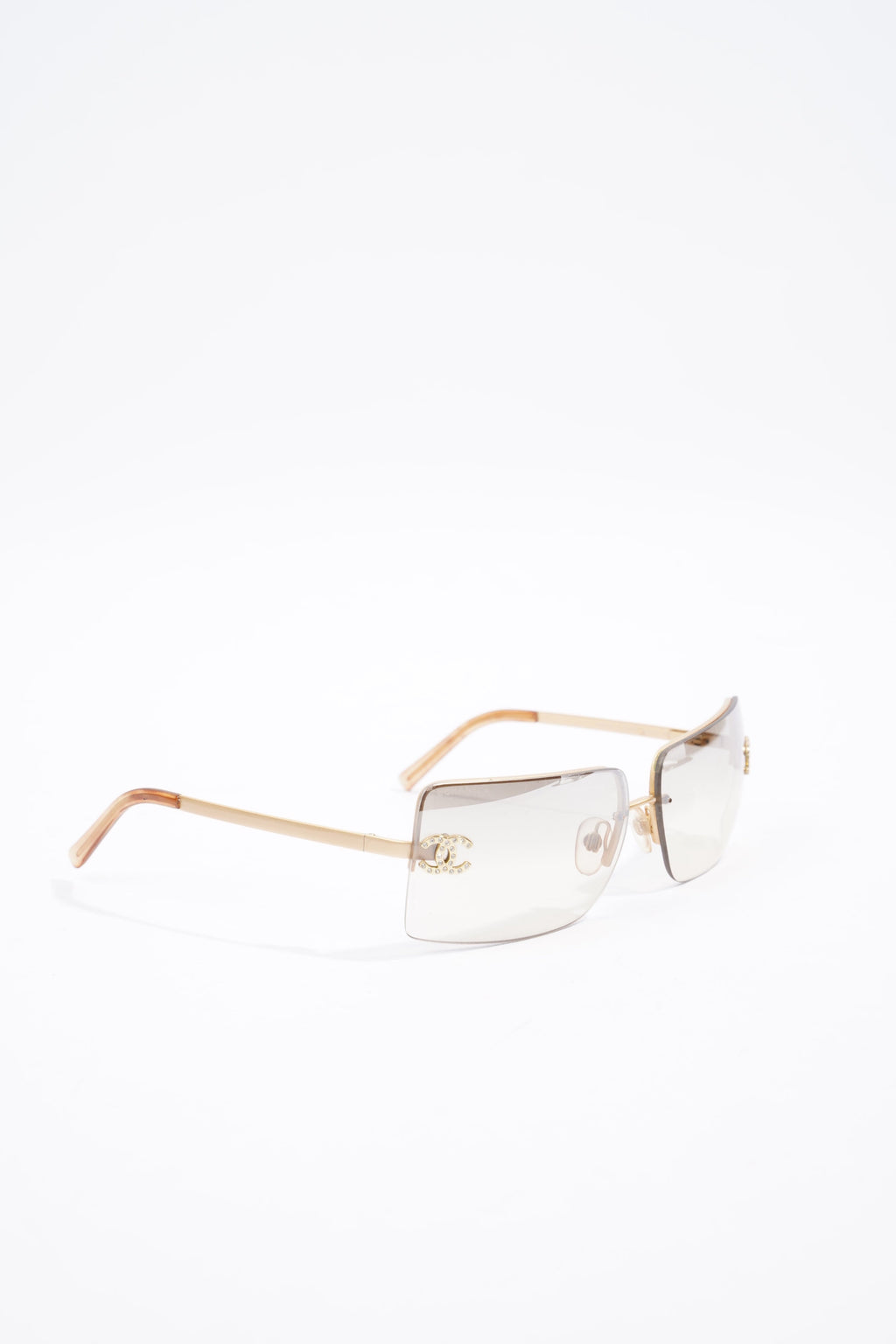 Chanel CC Logo Rhinestone Sunglasses Gold Base Metal 62mm 15mm