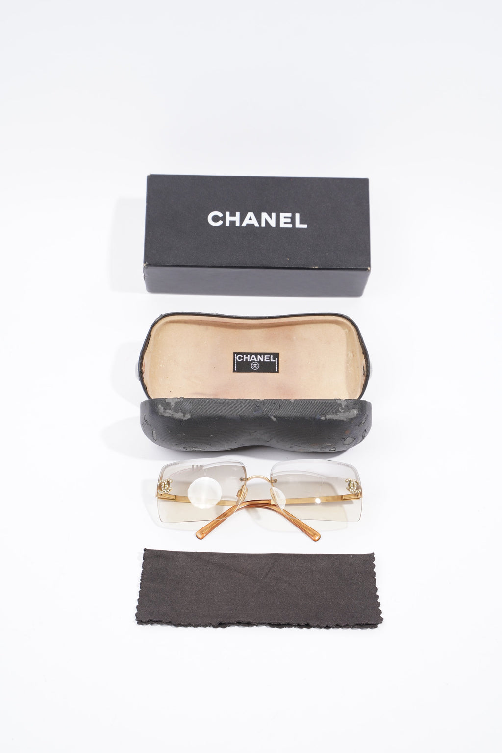 Chanel CC Logo Rhinestone Sunglasses Gold Base Metal 62mm 15mm