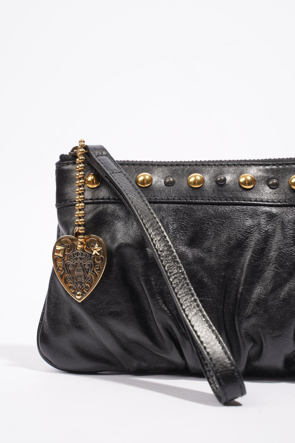 Gucci Heart Keychain Wristlet Black Leather