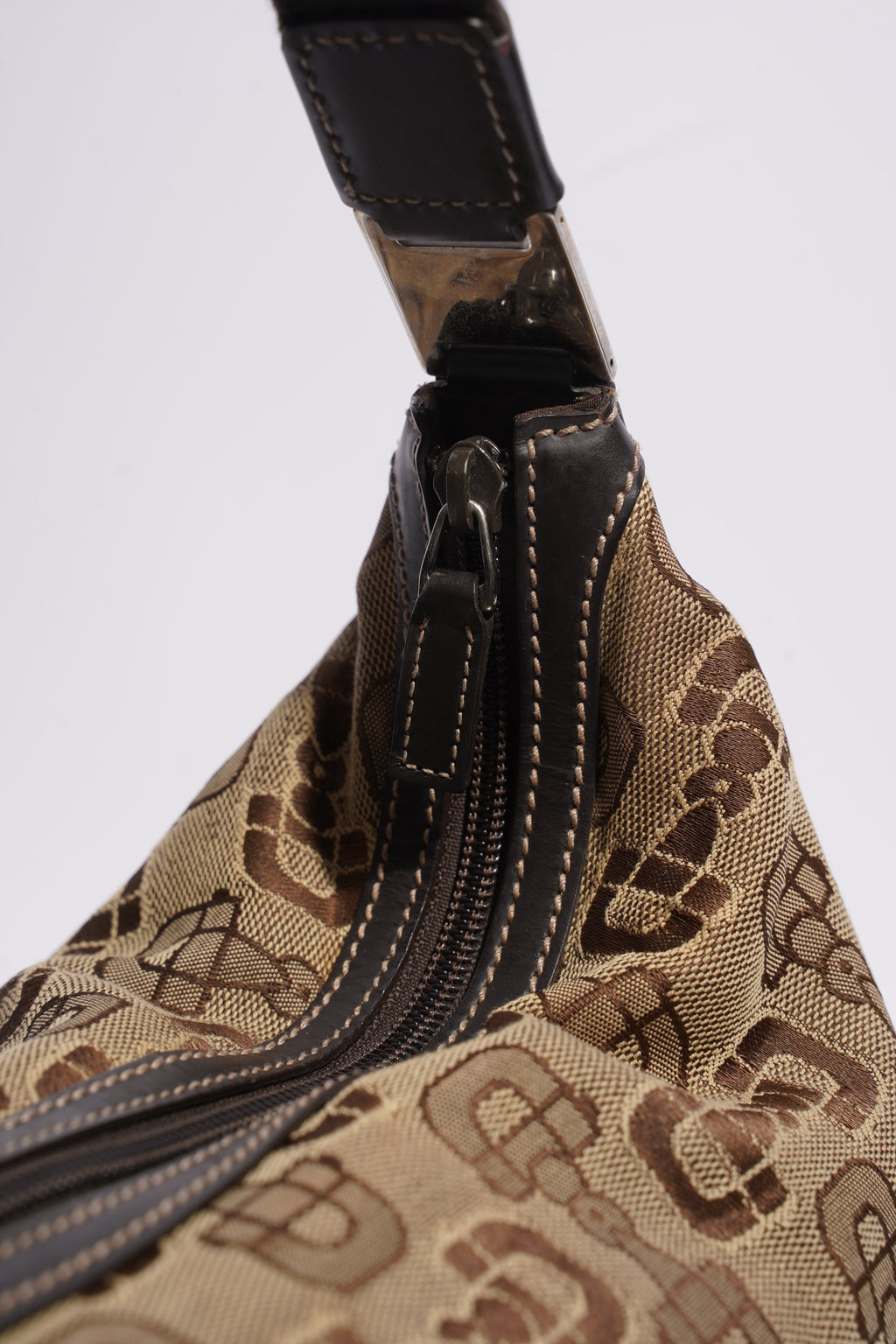 Gucci Horsebit Canvas Shoulder Bag Brown Canvas Large