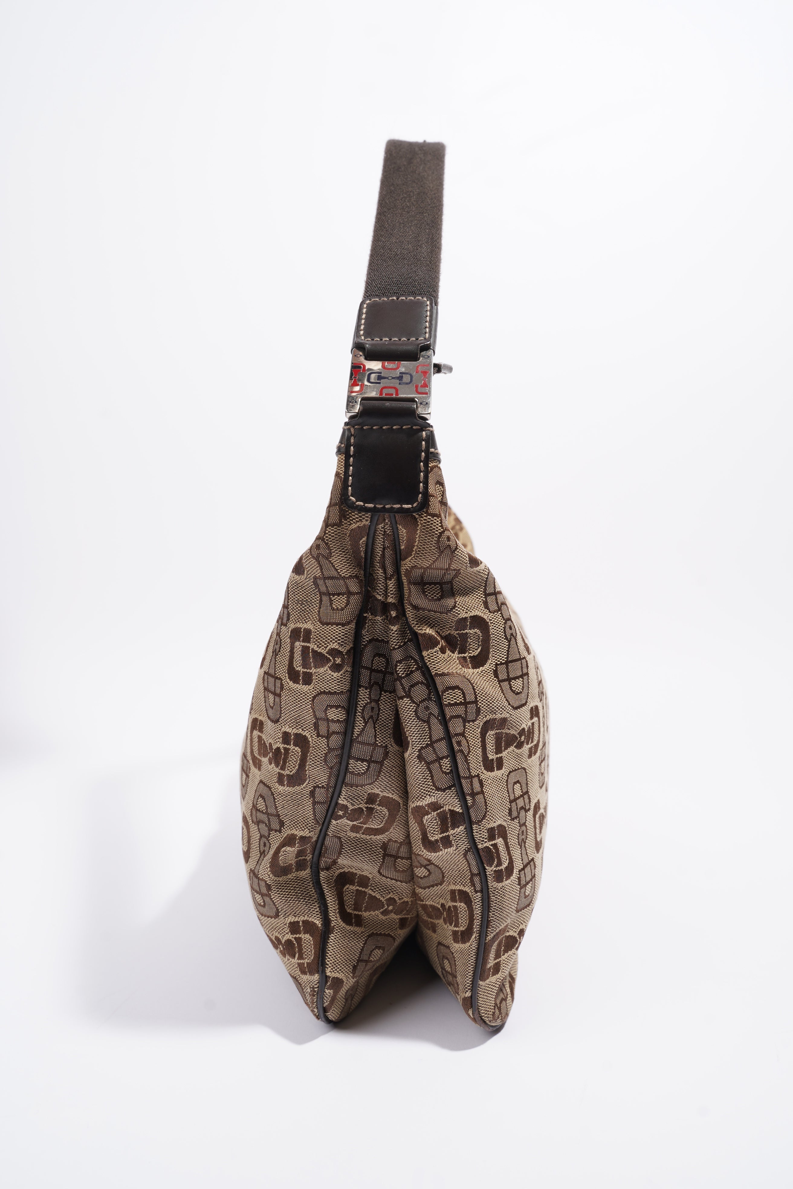 Gucci Horsebit Canvas Shoulder Bag Brown Canvas Large