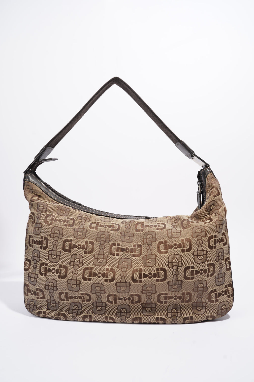 Gucci Horsebit Canvas Shoulder Bag Brown Canvas Large