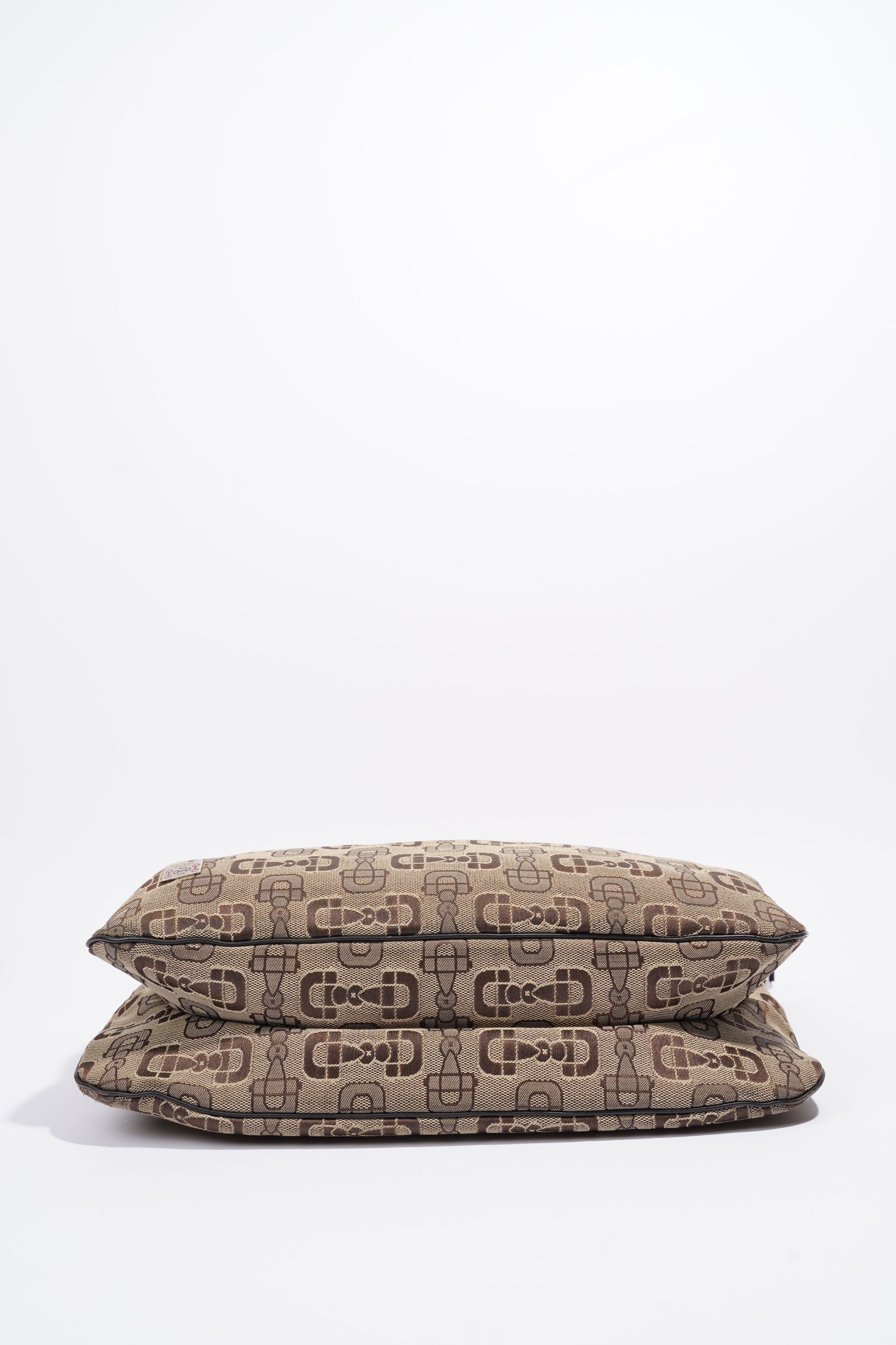 Gucci Horsebit Canvas Shoulder Bag Brown Canvas Large