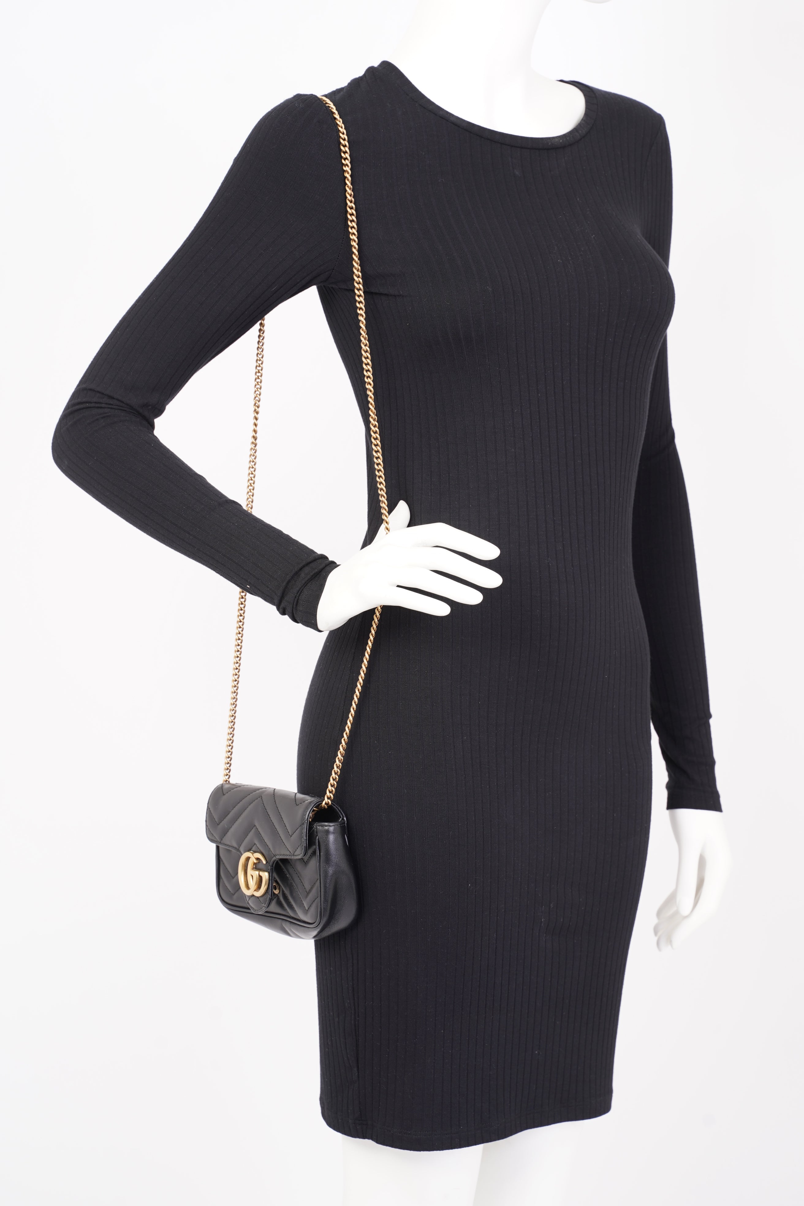 Gucci Marmont Flap Black Matelasse Leather Super Mini