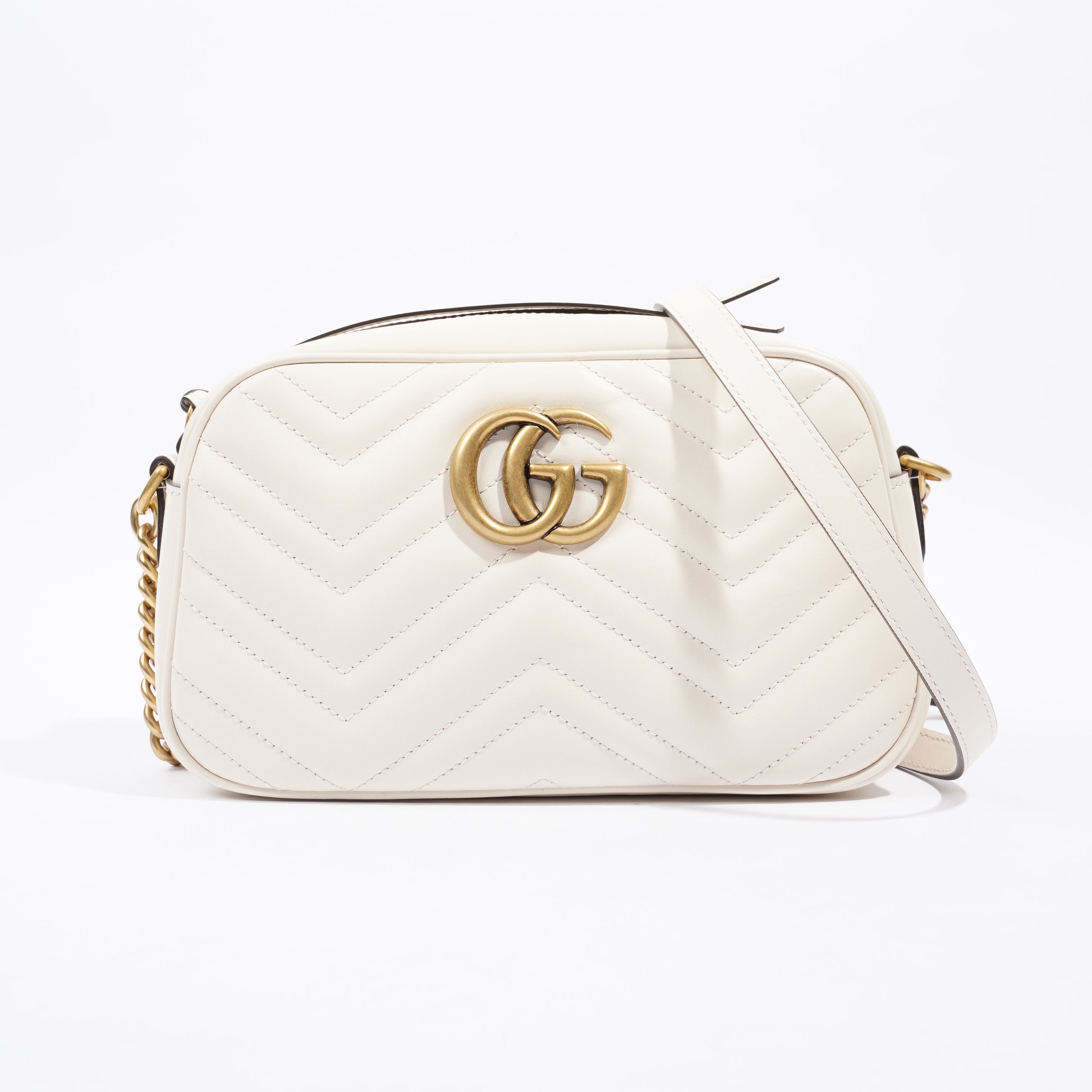 Gucci Marmont Zip White Matelasse Leather Small