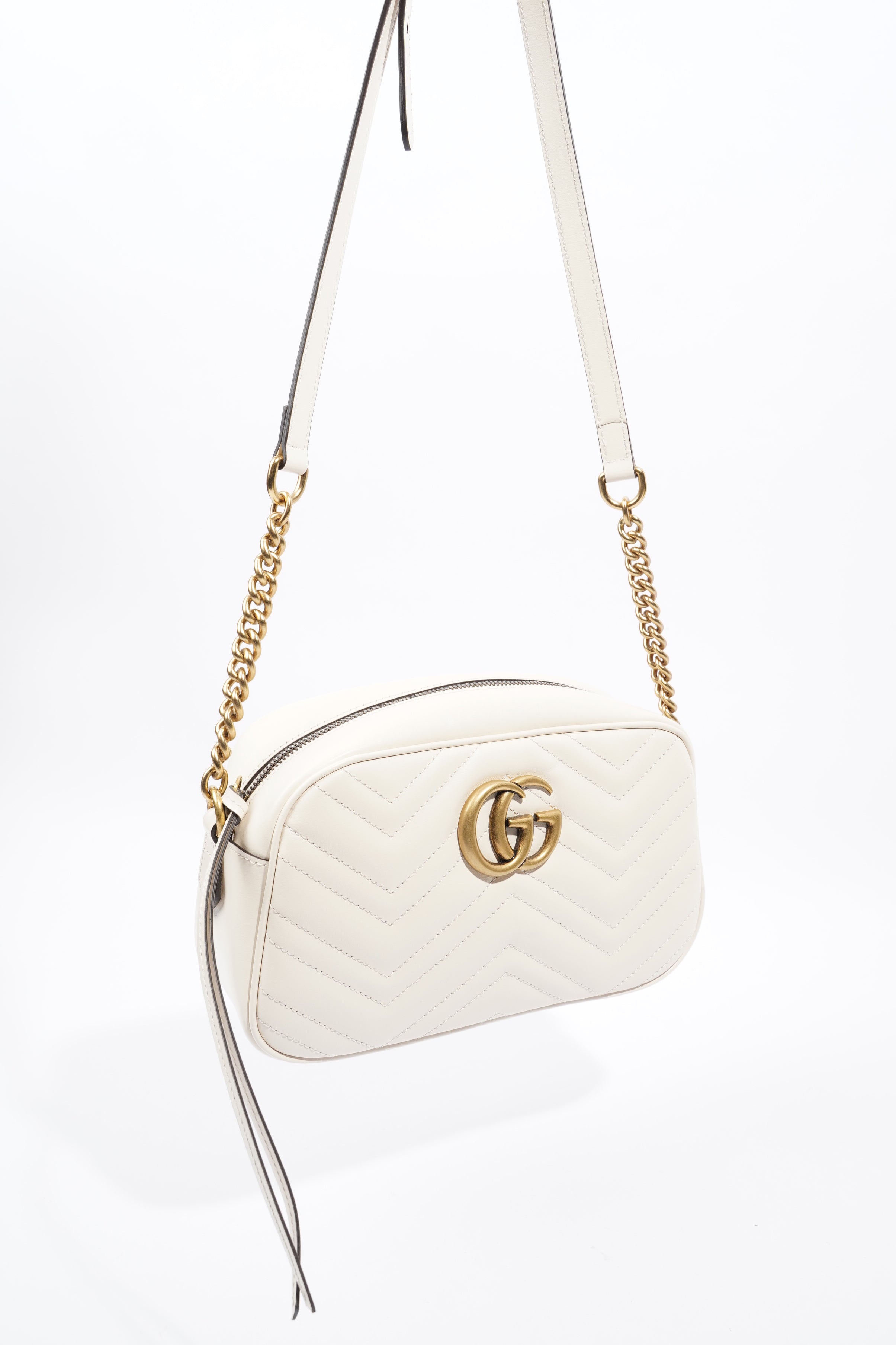 Gucci Marmont Zip White Matelasse Leather Small