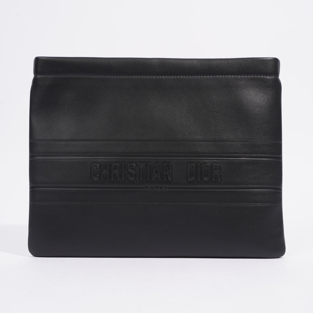 Christian Dior Stripe Pouch Black Leather