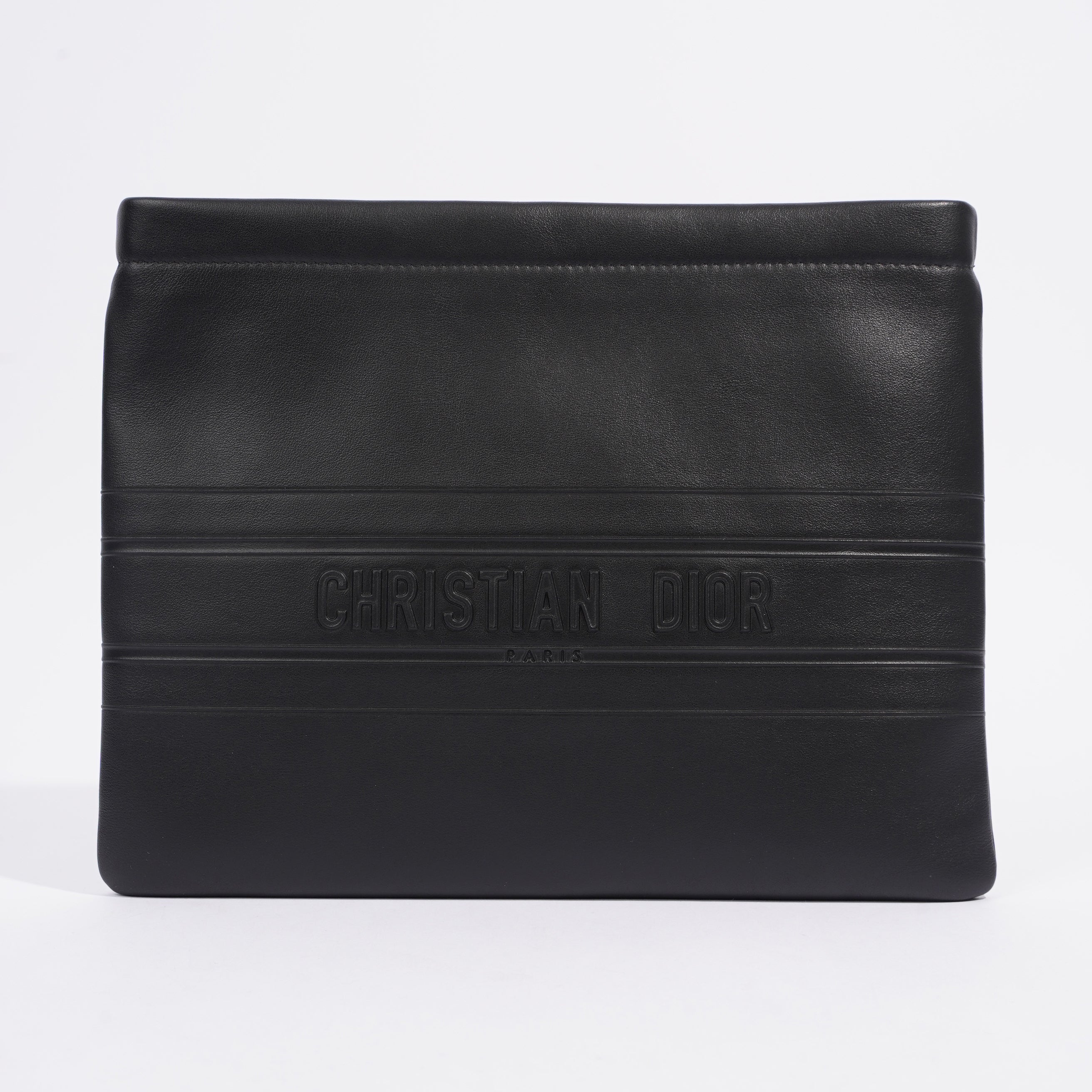 Christian Dior Stripe Pouch Black Leather