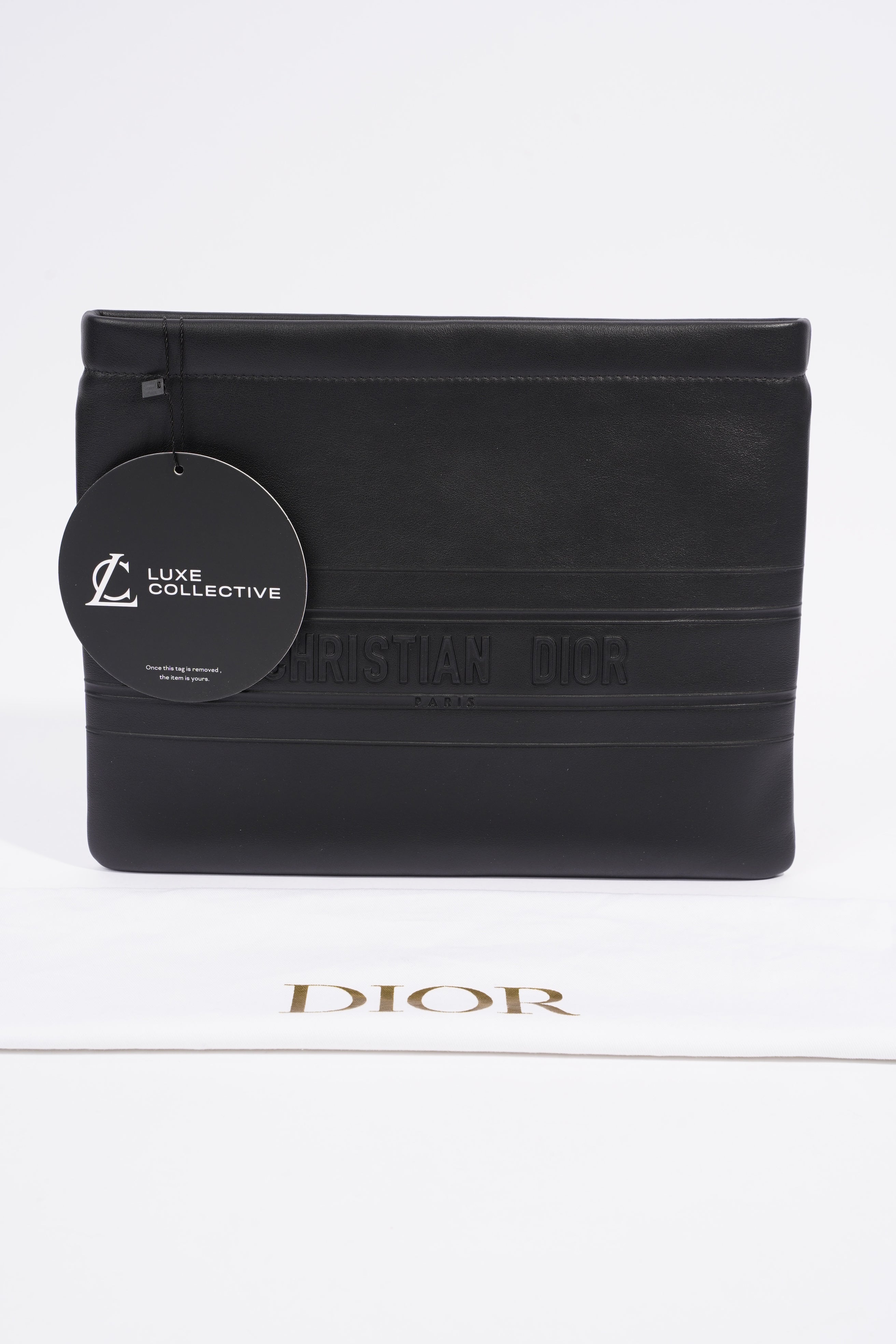 Christian Dior Stripe Pouch Black Leather