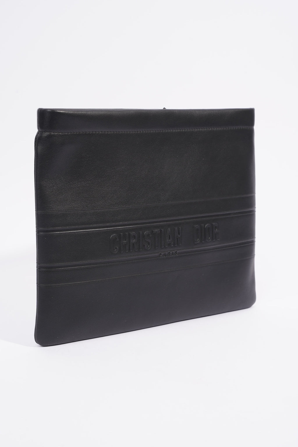 Christian Dior Stripe Pouch Black Leather