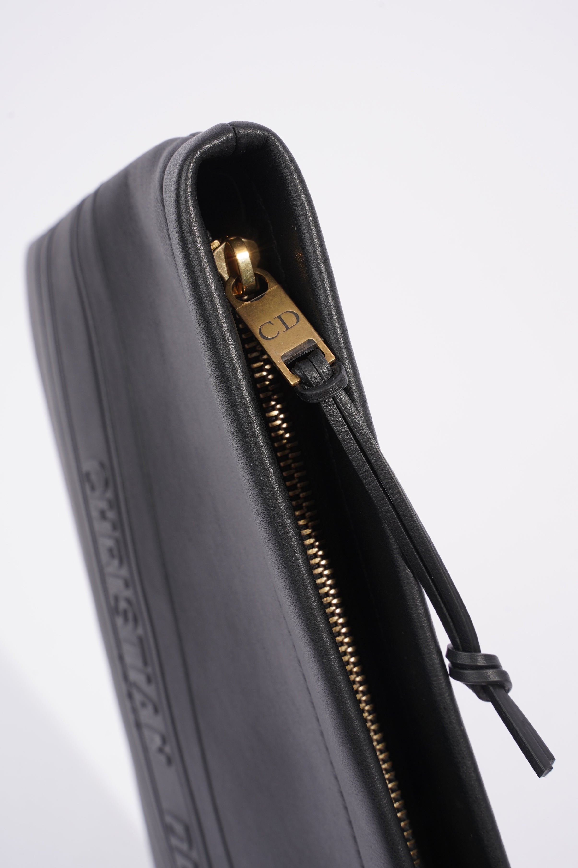 Christian Dior Stripe Pouch Black Leather