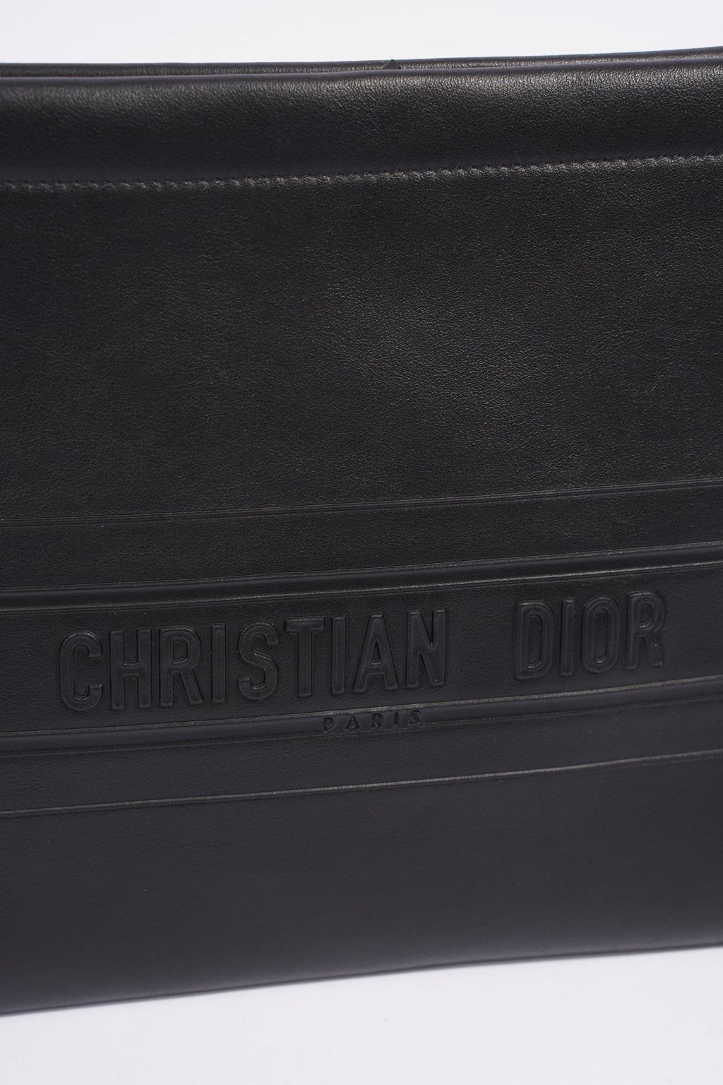 Christian Dior Stripe Pouch Black Leather