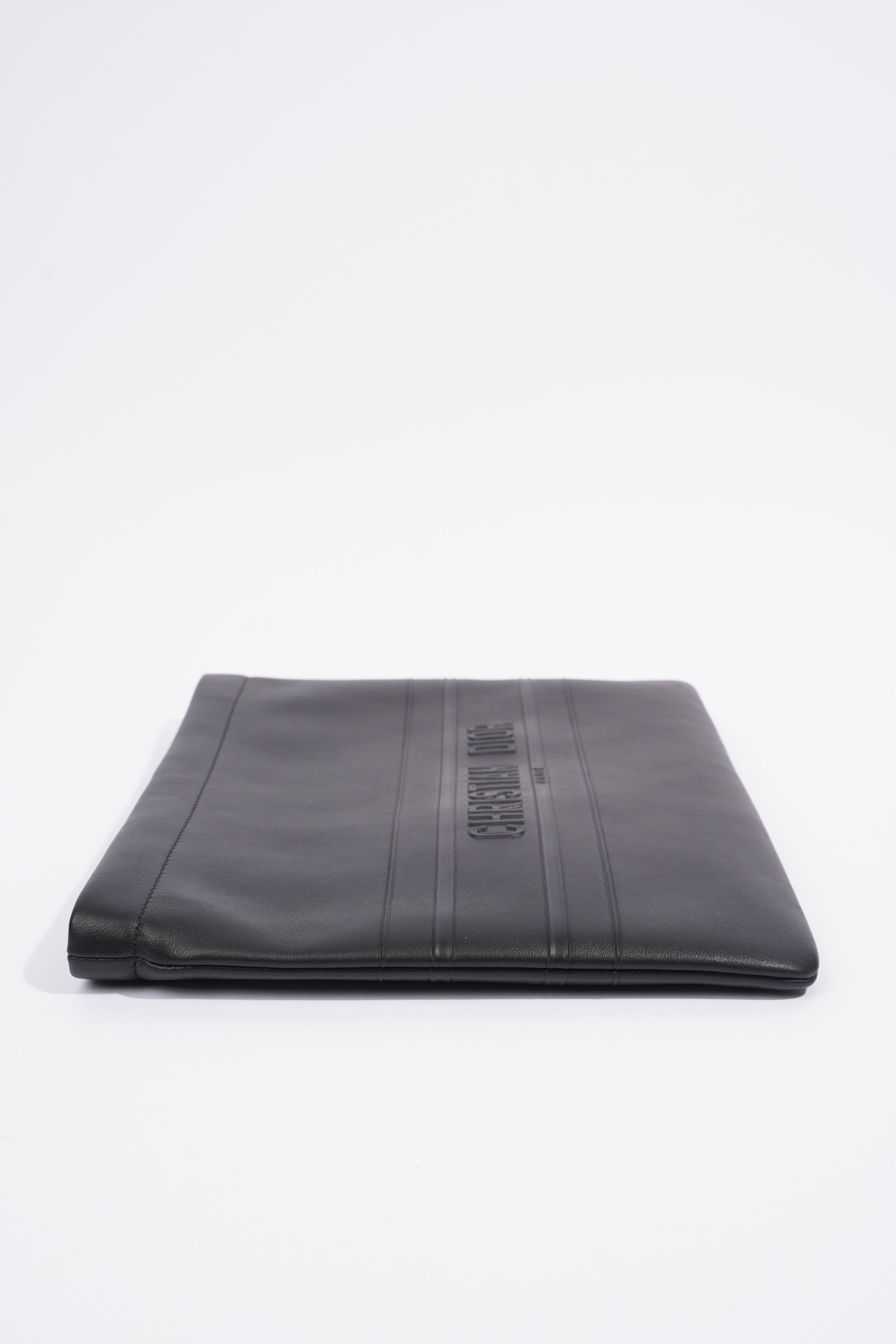 Christian Dior Stripe Pouch Black Leather