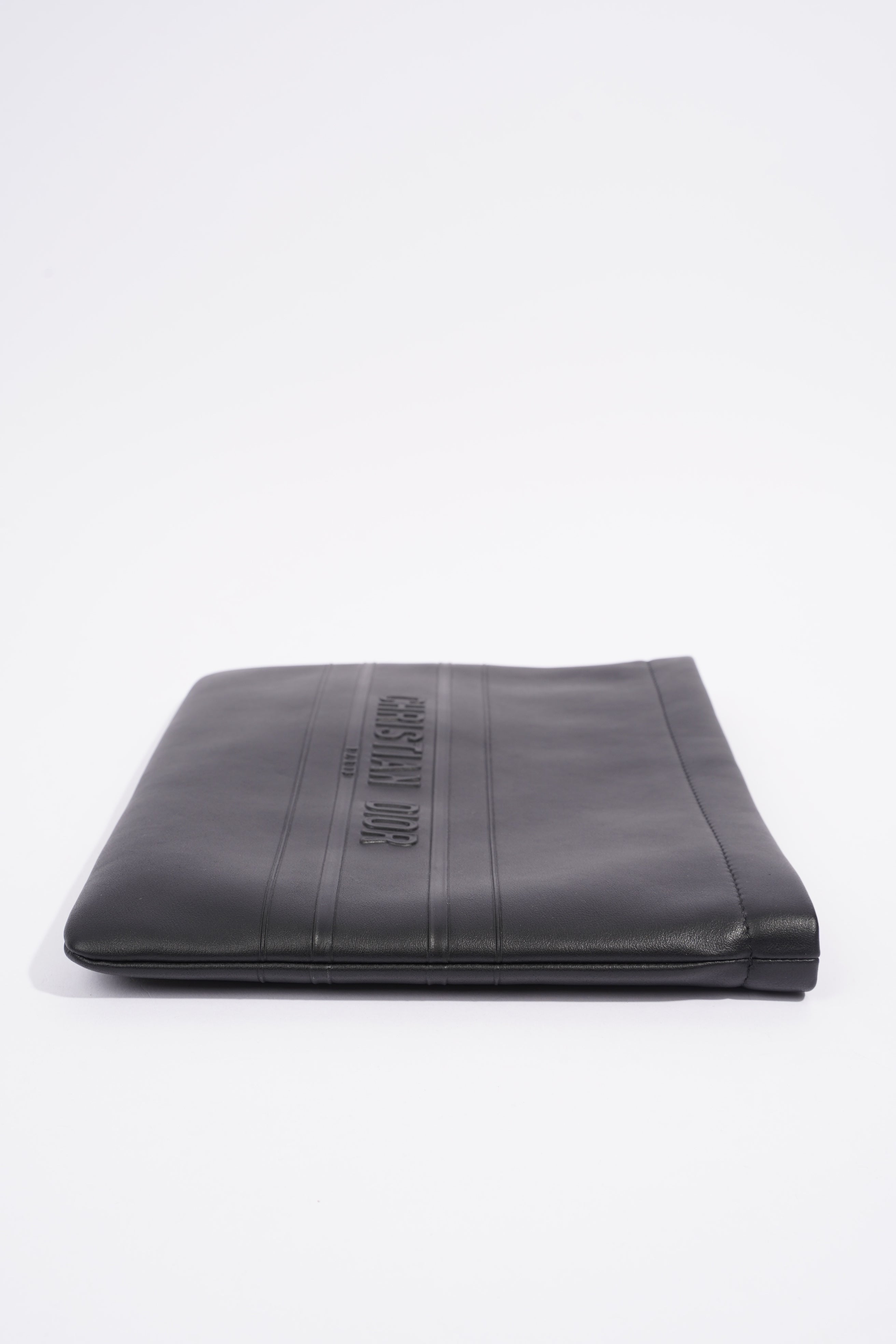 Christian Dior Stripe Pouch Black Leather