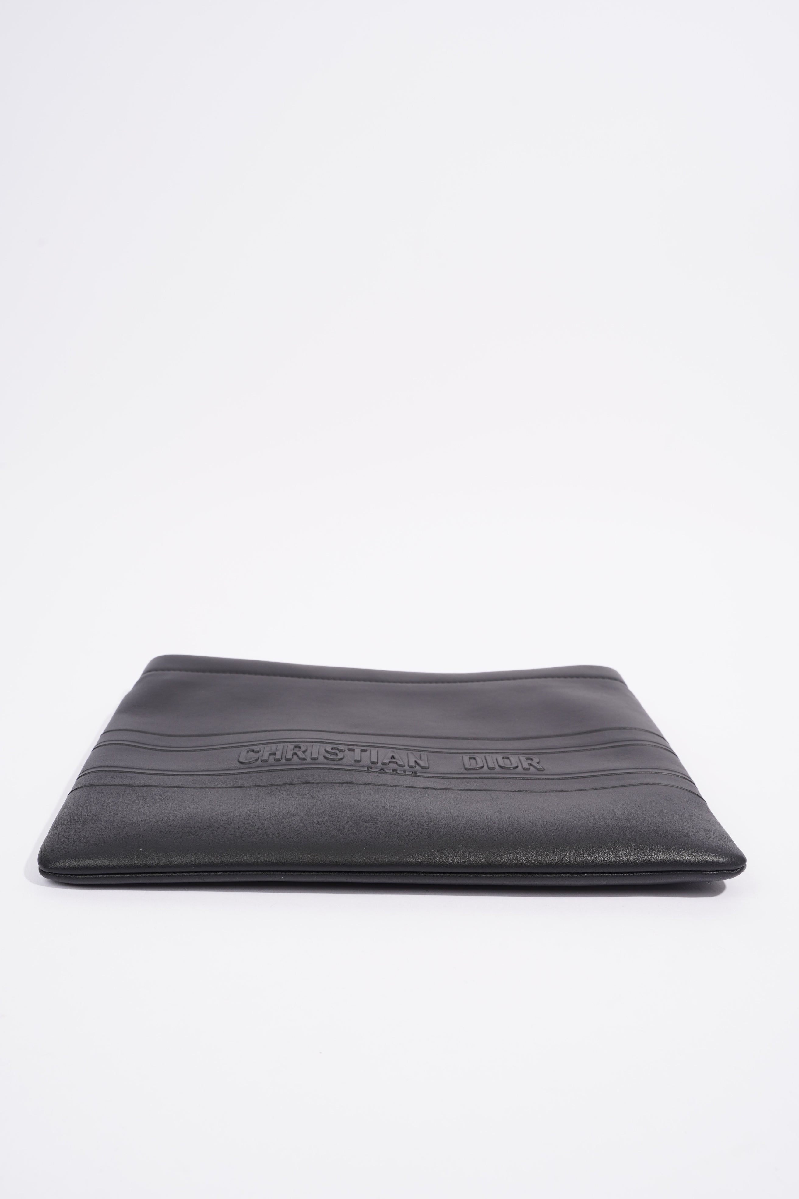 Christian Dior Stripe Pouch Black Leather