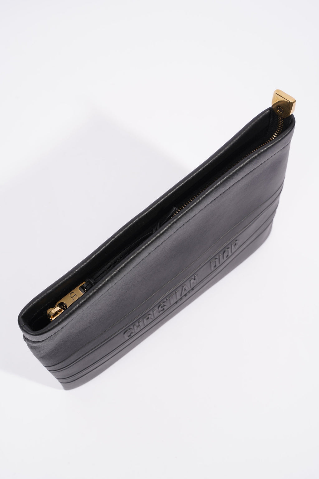 Christian Dior Stripe Pouch Black Leather