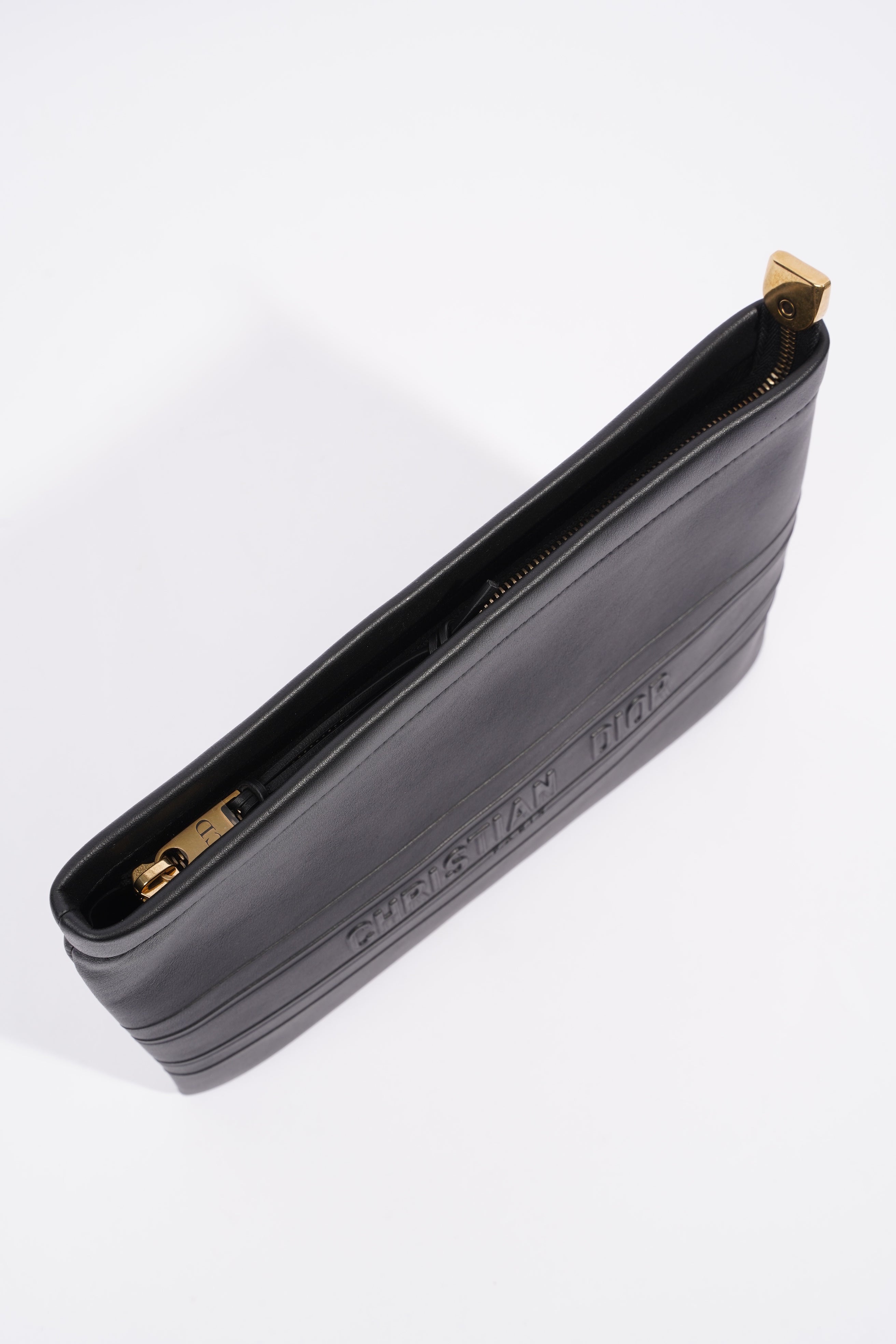 Christian Dior Stripe Pouch Black Leather