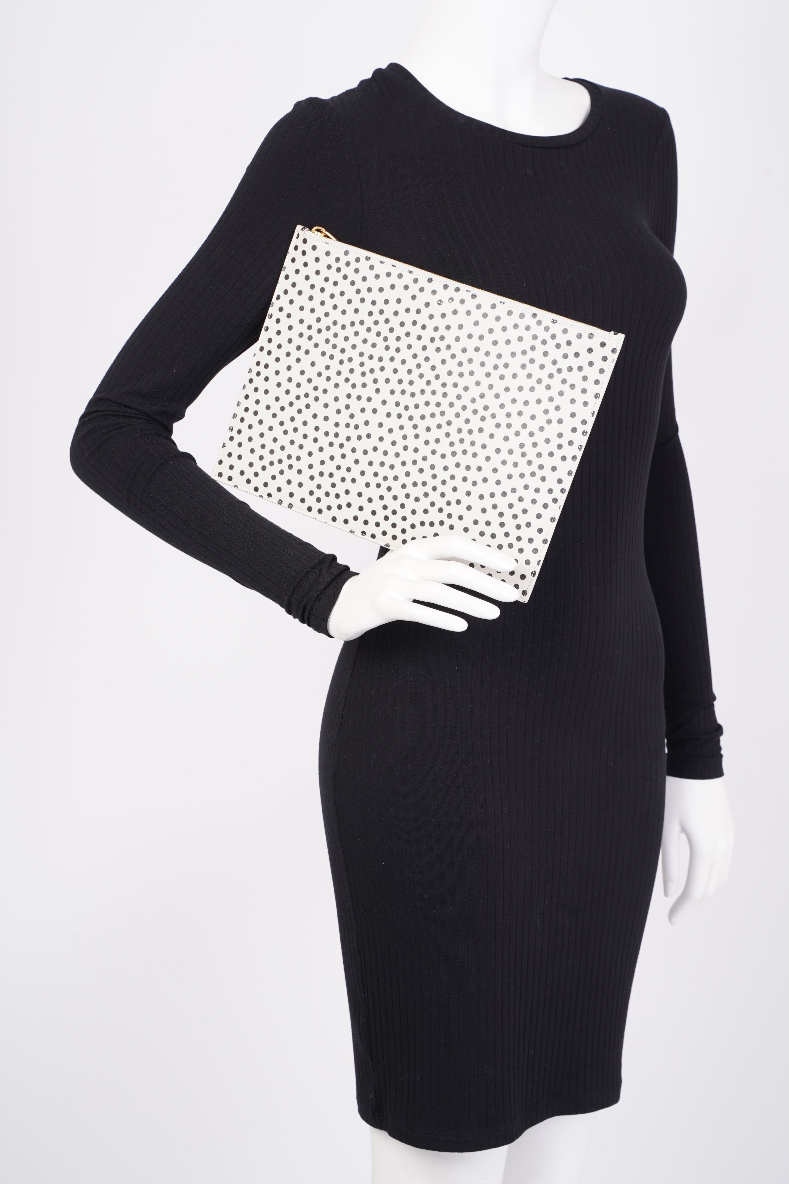 Saint Laurent Polka Dot Pouch Black / White Leather
