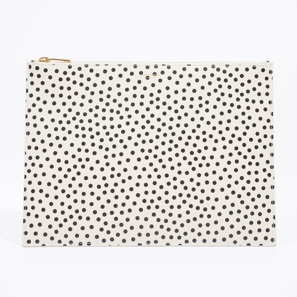 Saint Laurent Polka Dot Pouch Black / White Leather