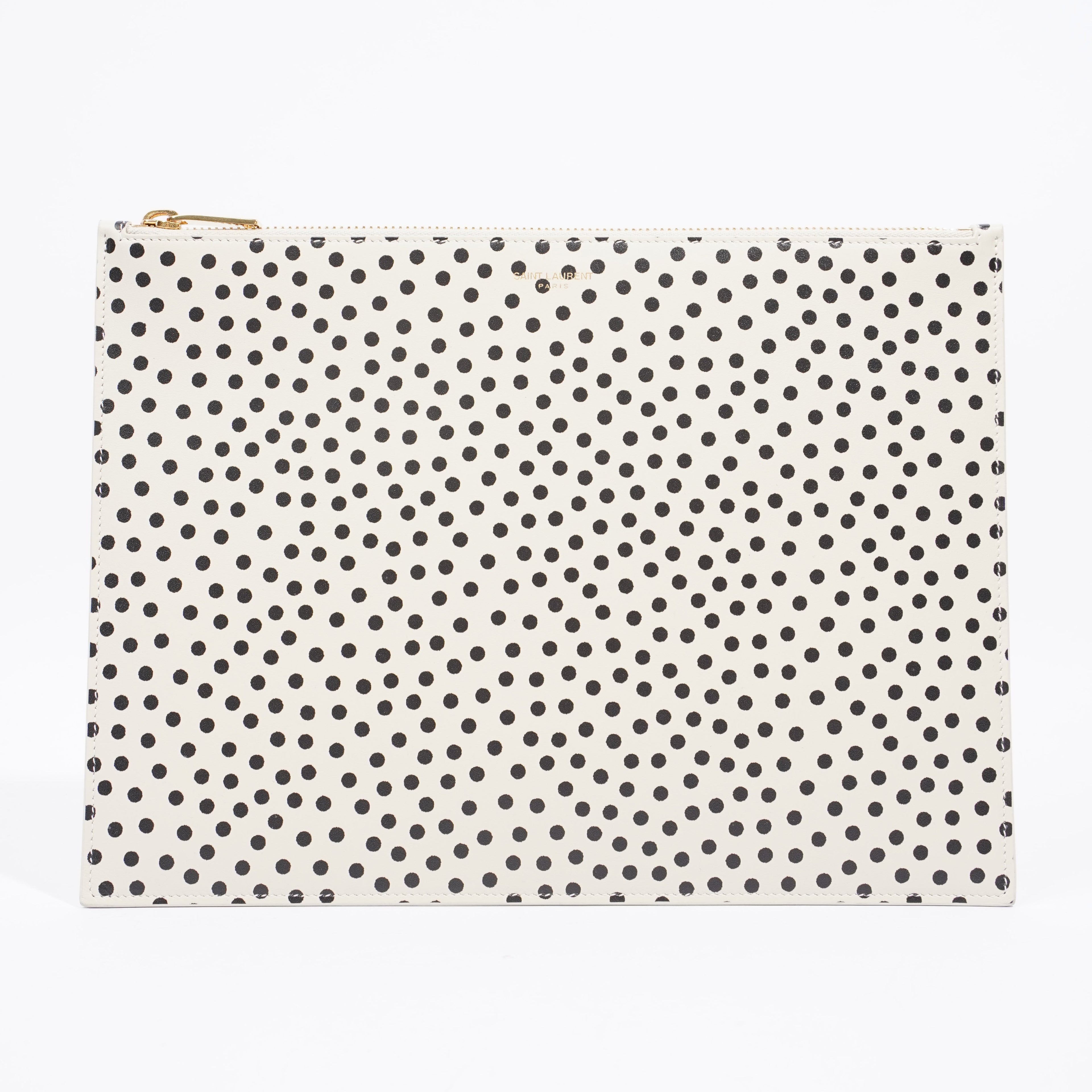 Saint Laurent Polka Dot Pouch Black / White Leather