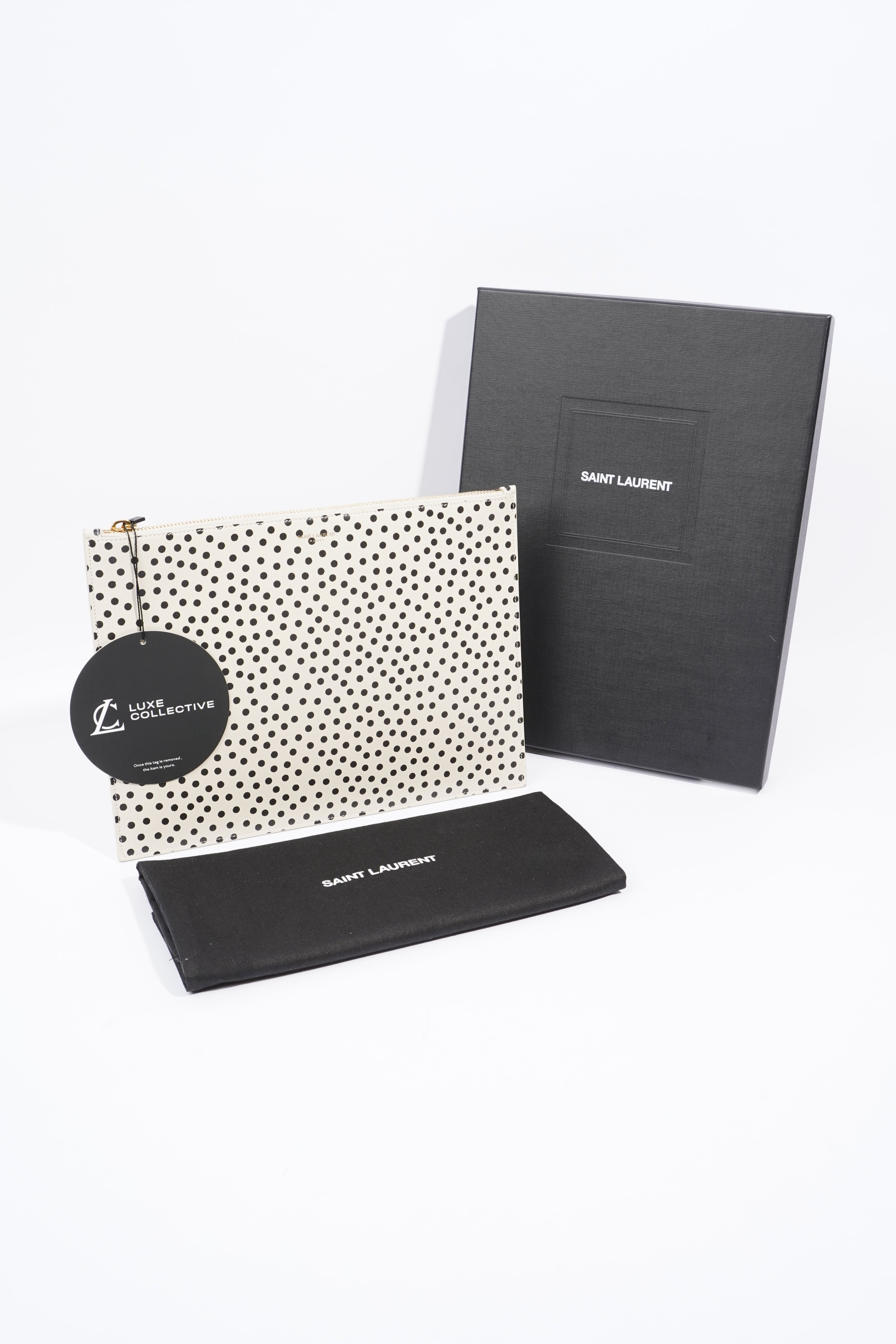Saint Laurent Polka Dot Pouch Black / White Leather