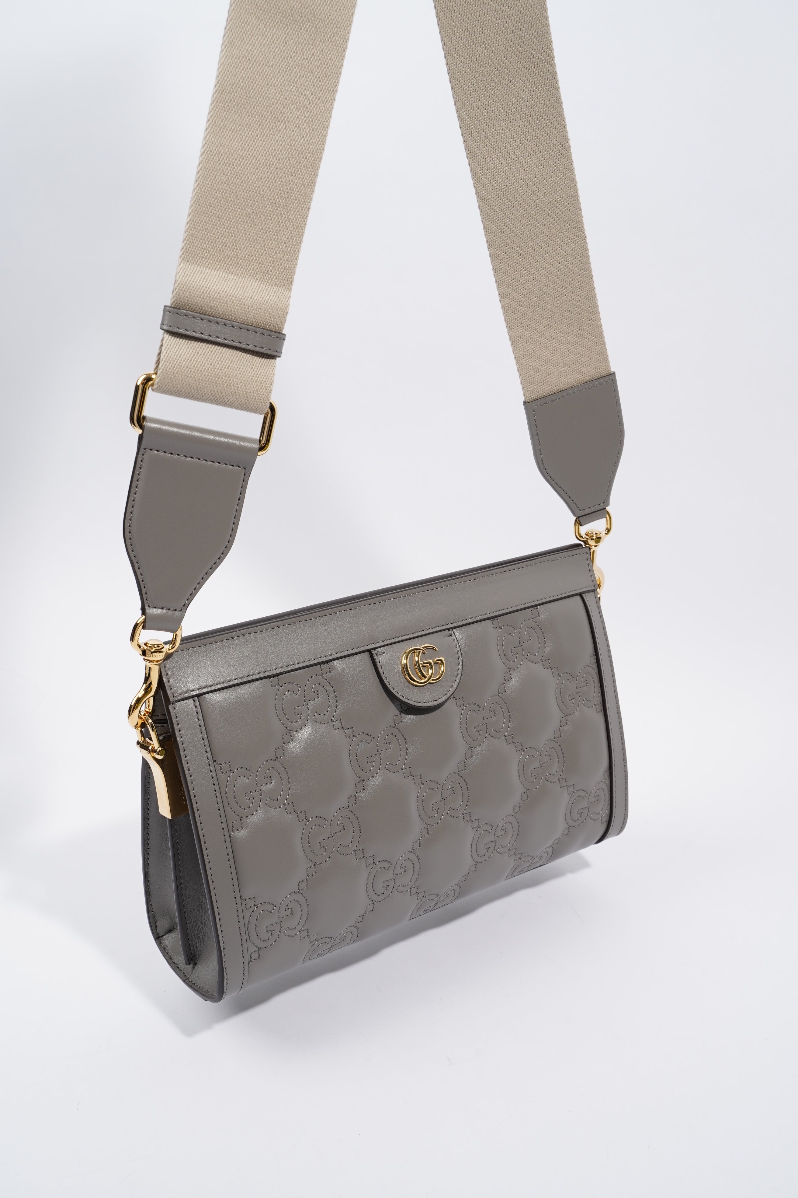 Gucci GG Matelasse Grey Matelasse Leather Small