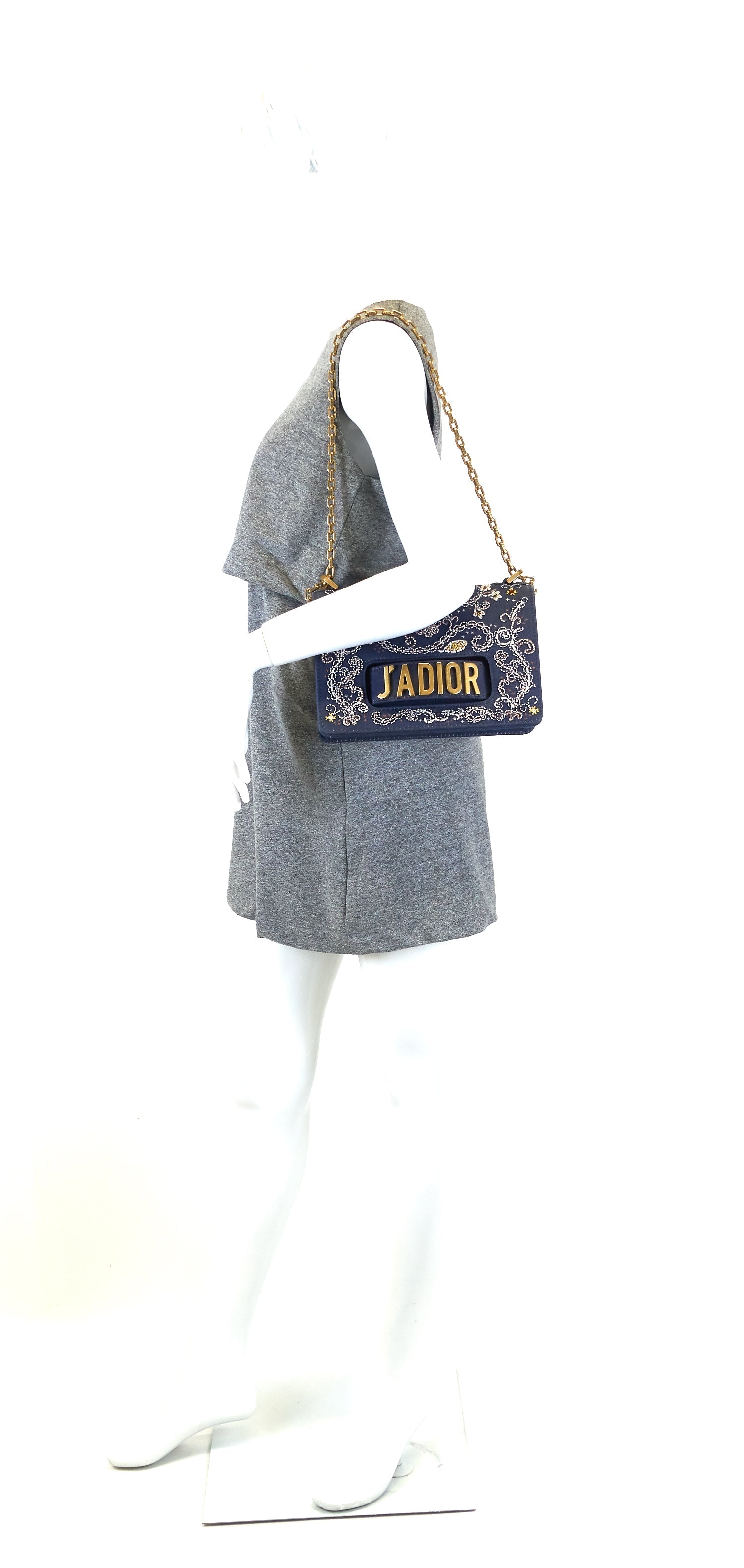 J'Adior Medium Embroidered Denim Flap Bag