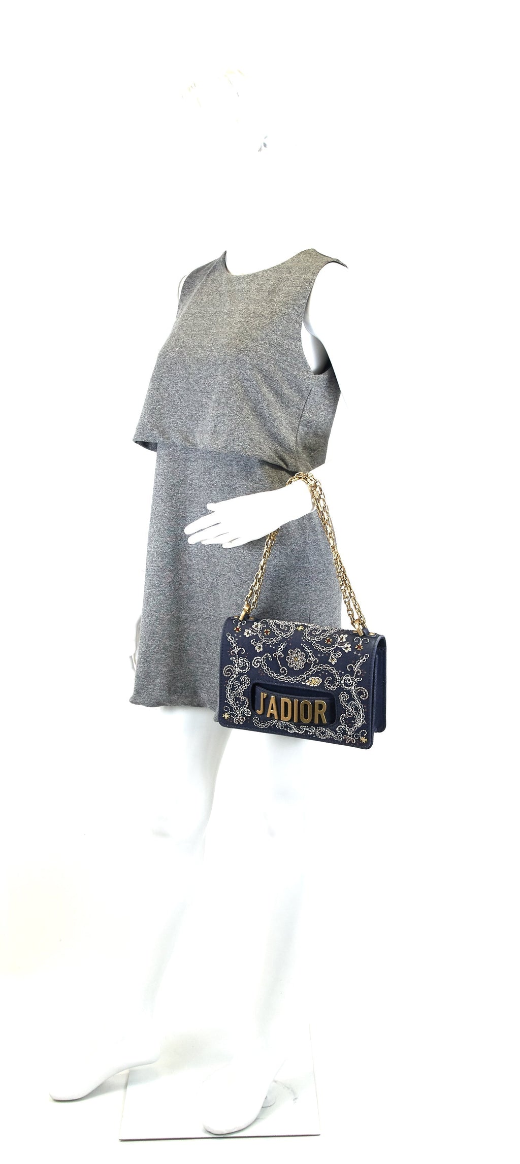 J'Adior Medium Embroidered Denim Flap Bag