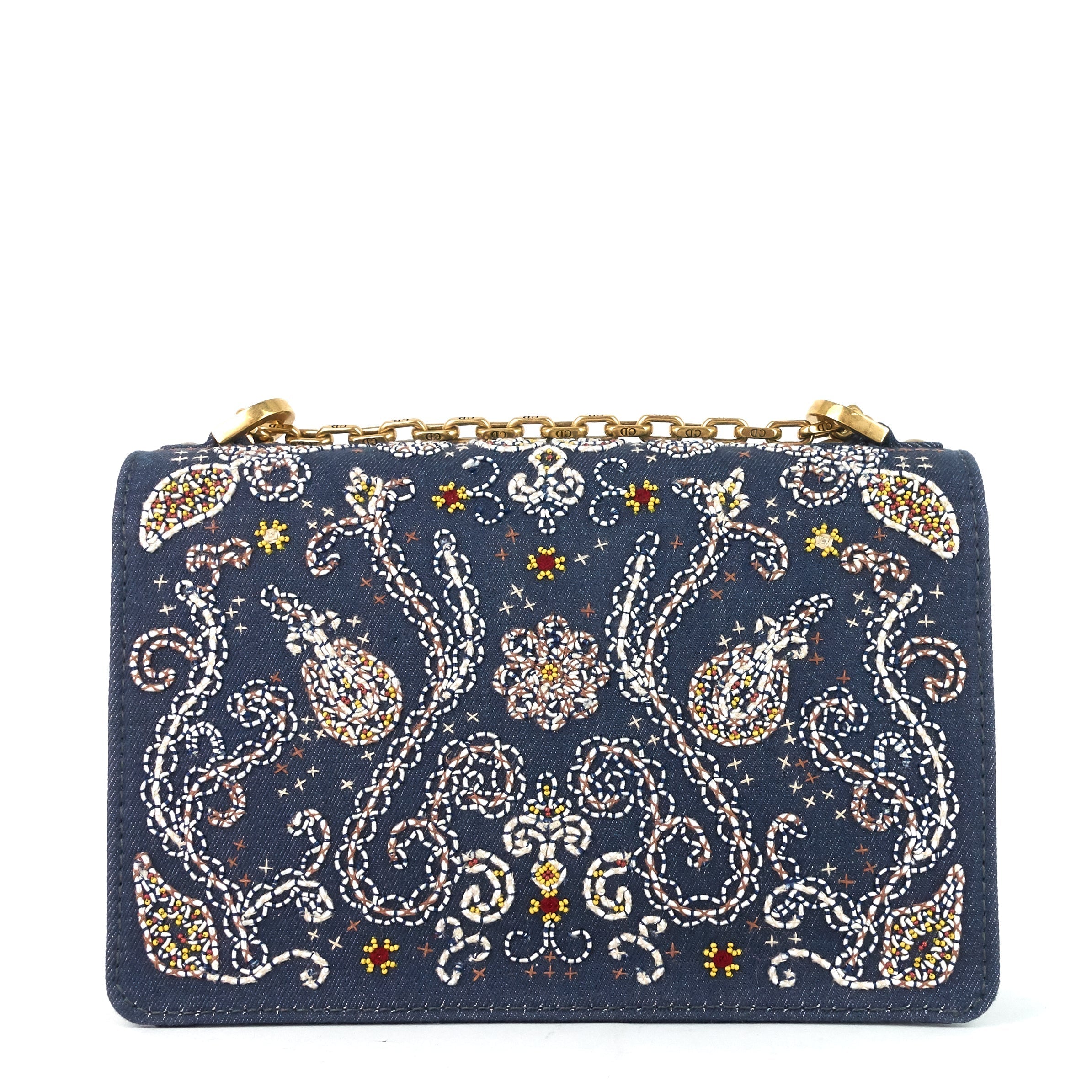 J'Adior Medium Embroidered Denim Flap Bag