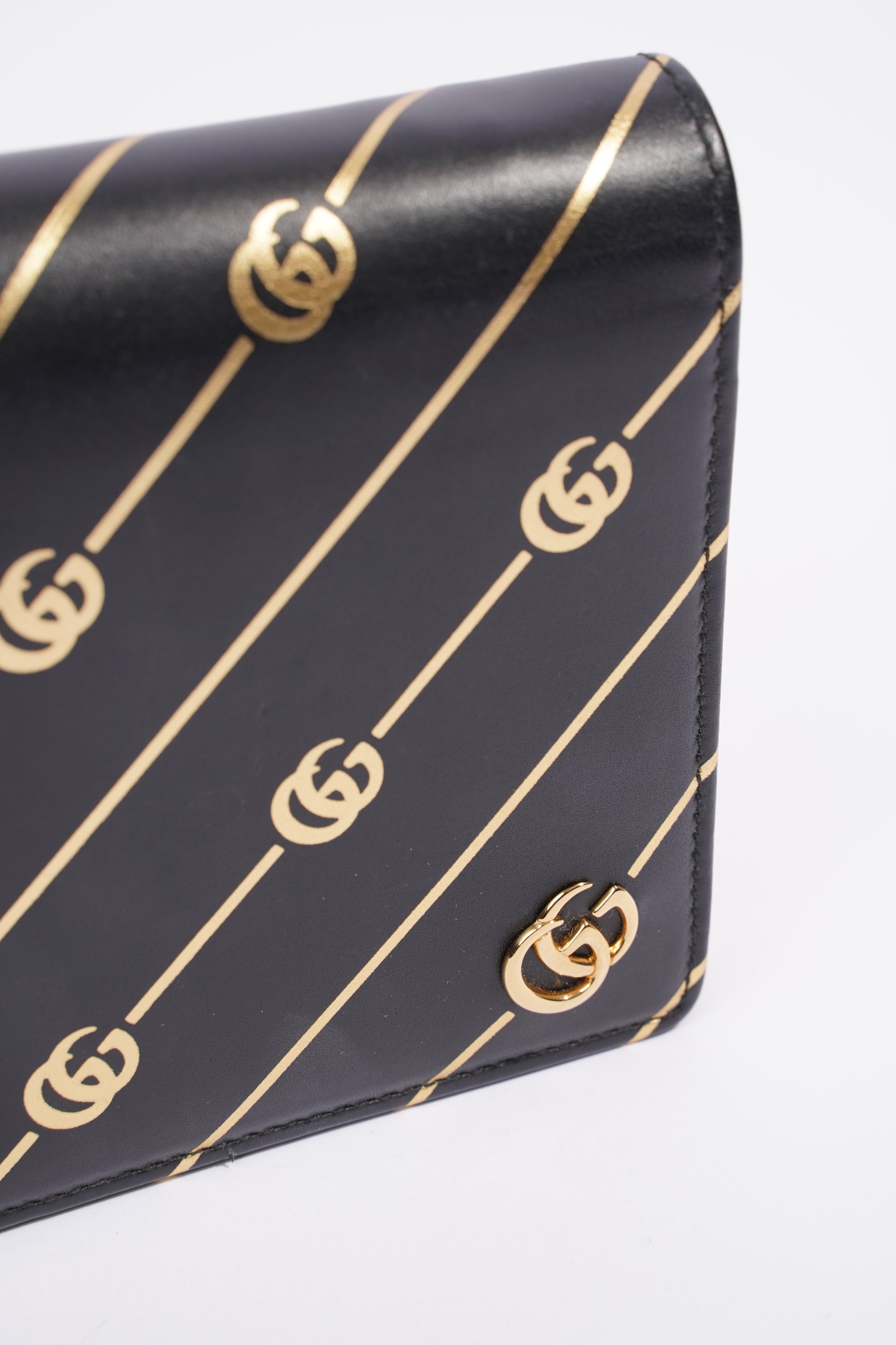 Gucci Wallet On Chain Black / Gold Leather
