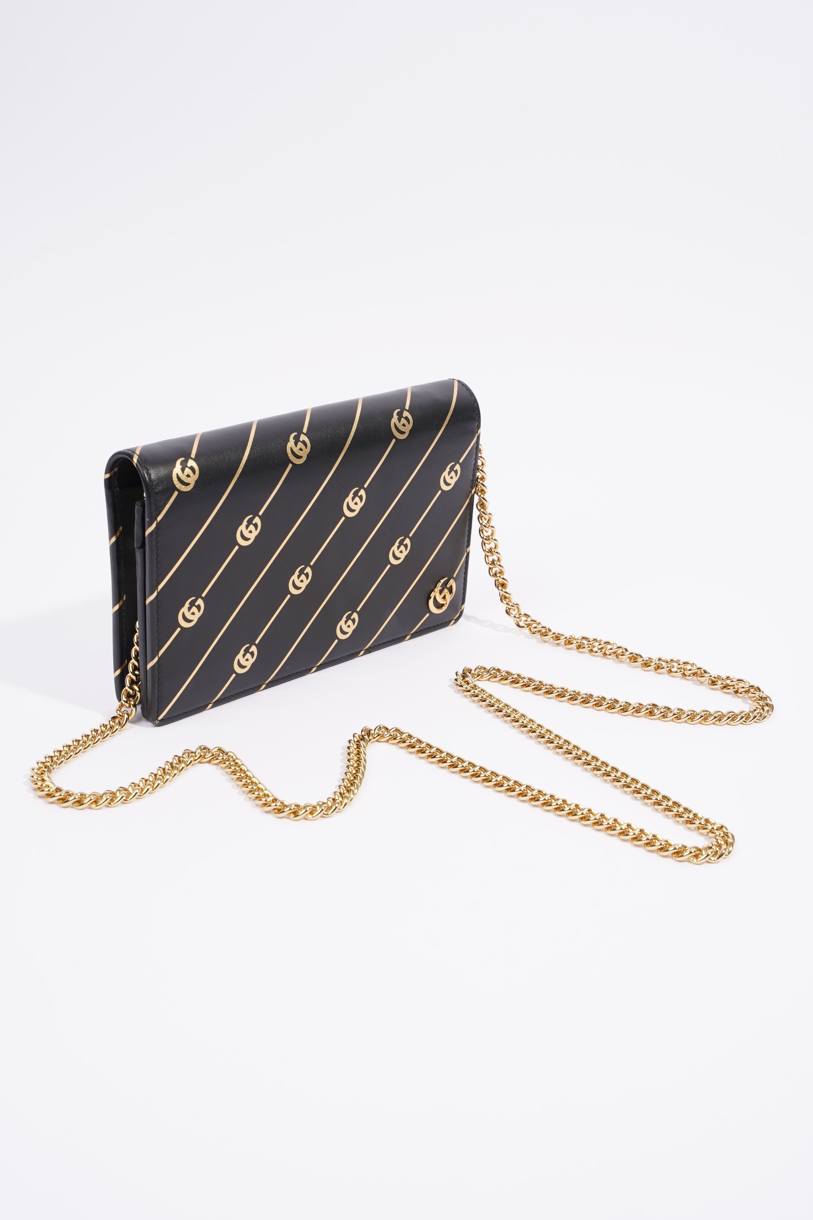 Gucci Wallet On Chain Black / Gold Leather