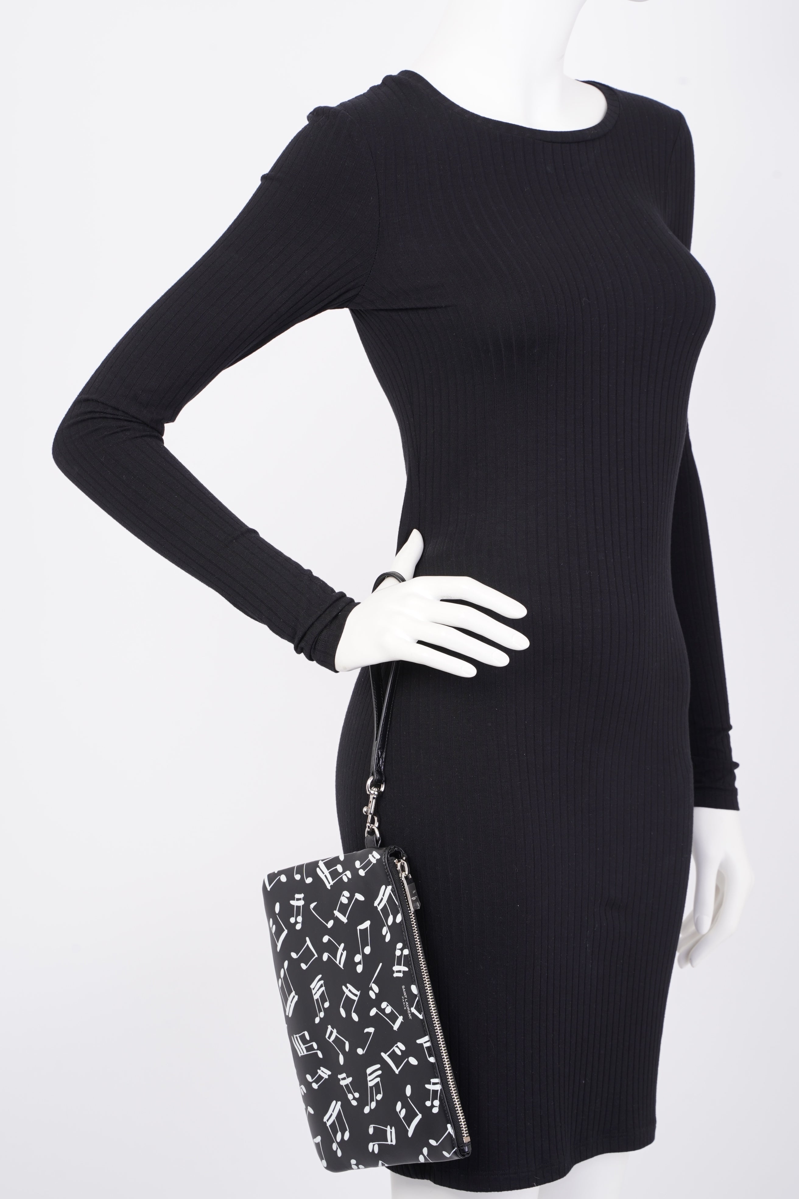 Saint Laurent Musical Notes Pouch Black / White Calfskin Leather