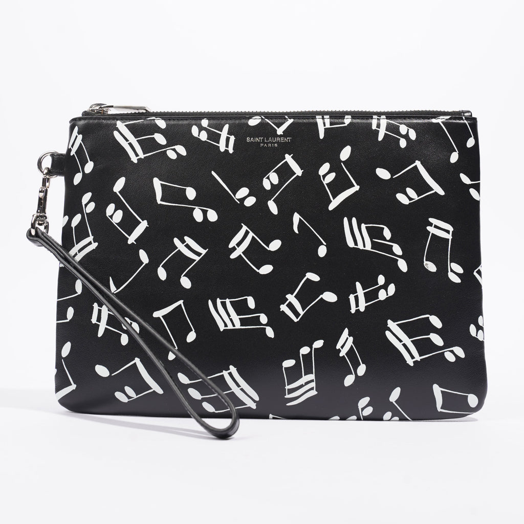 Saint Laurent Musical Notes Pouch Black / White Calfskin Leather