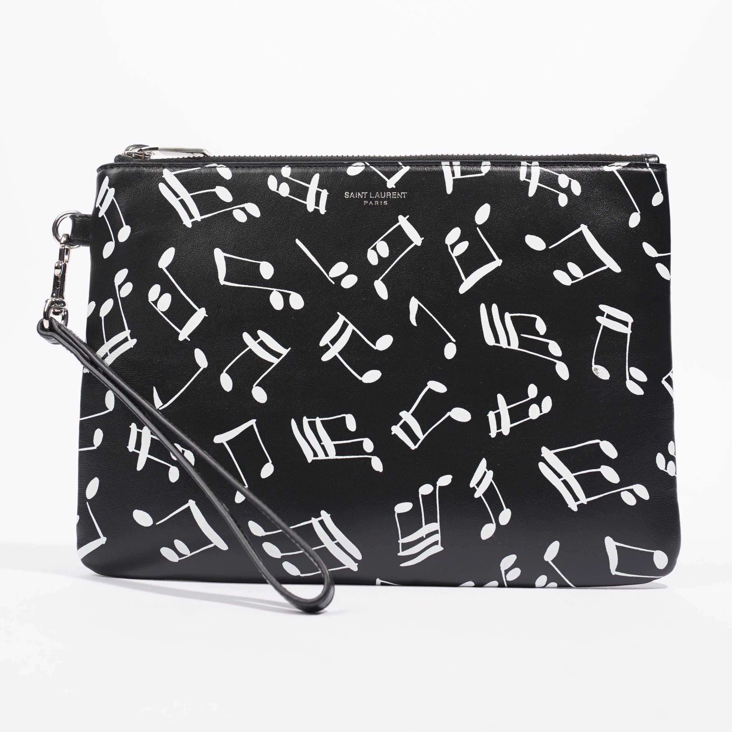 Saint Laurent Musical Notes Pouch Black / White Calfskin Leather