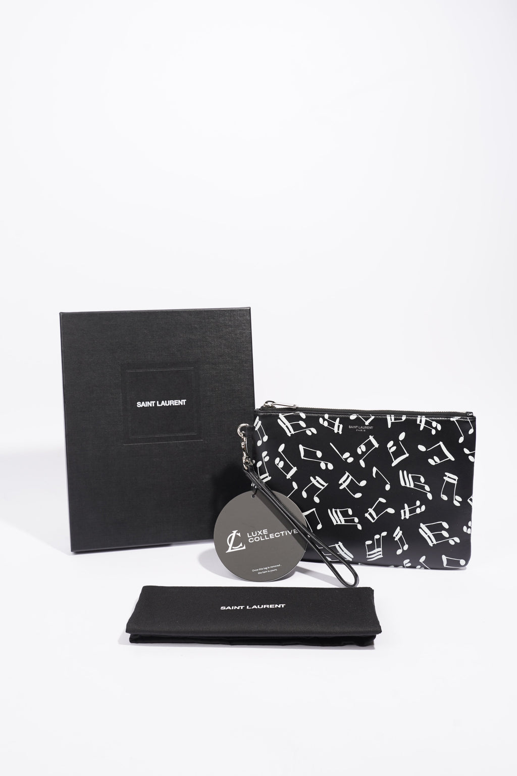 Saint Laurent Musical Notes Pouch Black / White Calfskin Leather